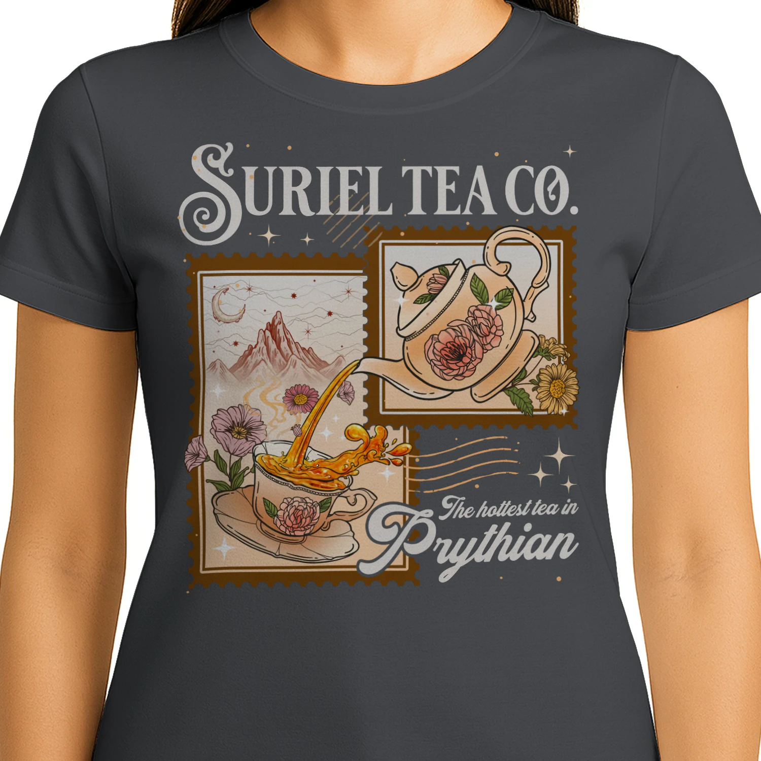 Suriel Tea Co Heavy Cotton Dark Colors T-shirt 1 Side, Acotar Series Gildan Tee, Fantasy Romance Book Shirt, Book Lover Gifts
