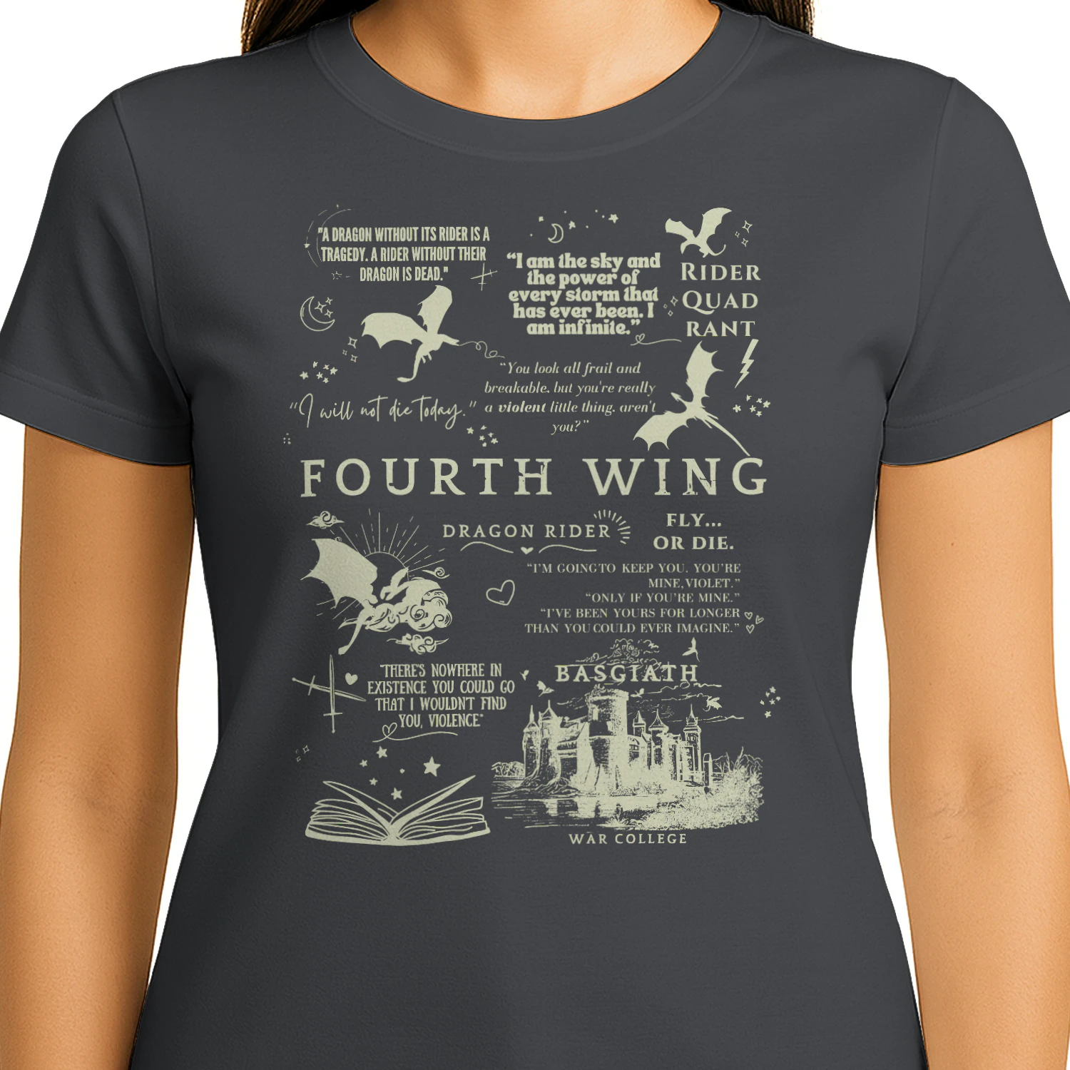 Fourth Wing Heavy Cotton Dark Colors T-shirt 1 Side, The Empyrean Series Gildan Tee, Fantasy Romance Book Shirt, Book Lover Gifts