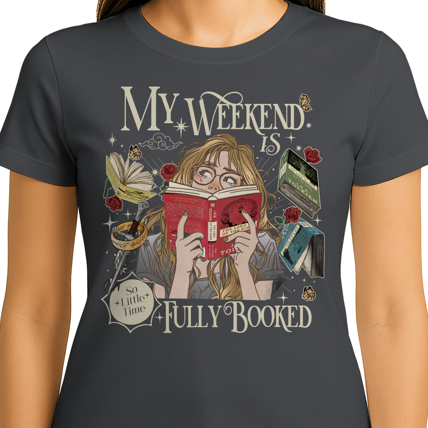 My Weekend Is Fully Booked Heavy Cotton Dark Colors T-shirt 1 Side, The Lord Of The Rings Gildan Tee, Epic Fantasy Shirt, Book Lover Gifts