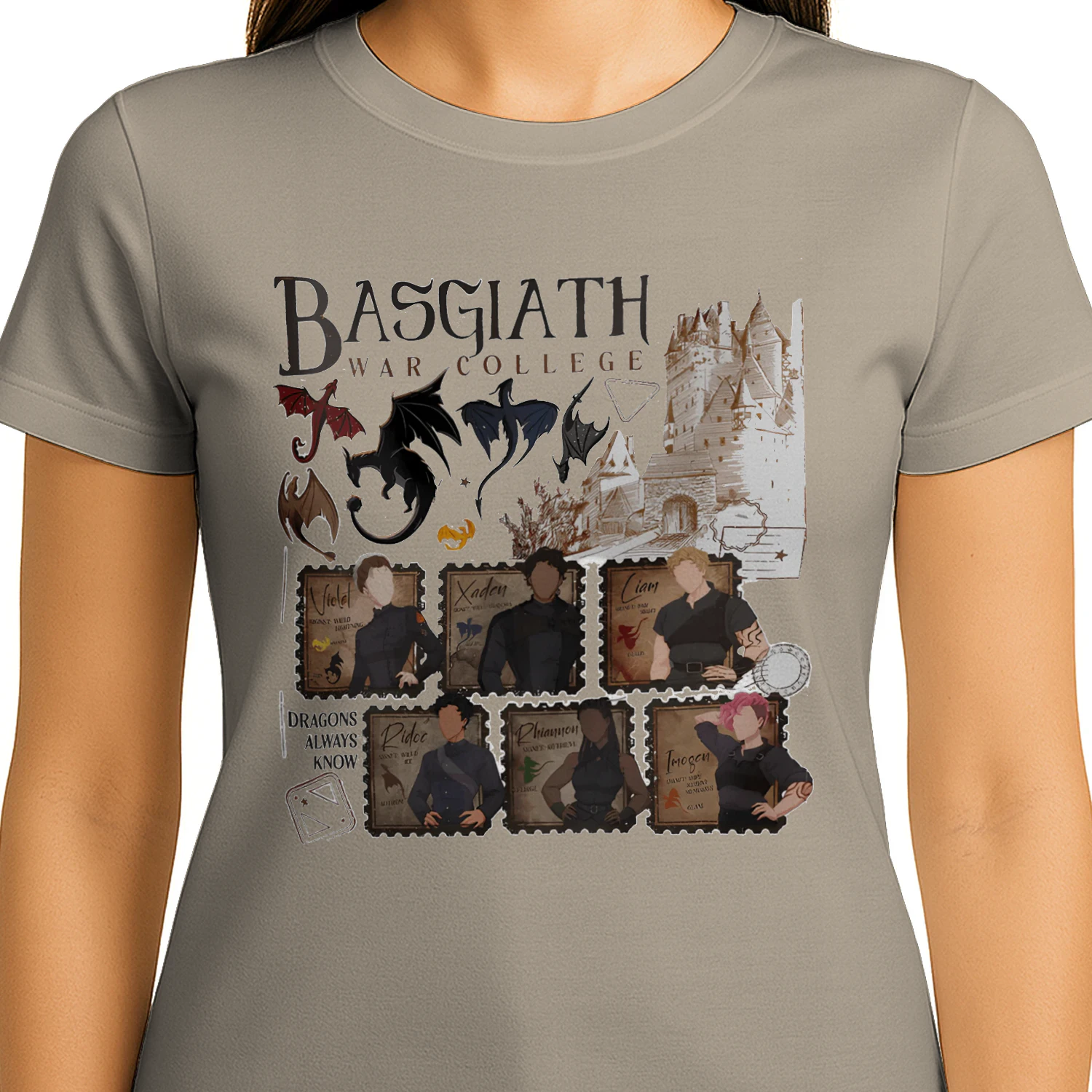 Basgiath War College Heavy Cotton Light Colors T-shirt 1 Side, Fourth Wing Gildan Tee, Fantasy Romance Book Shirt, Book Lover Gifts