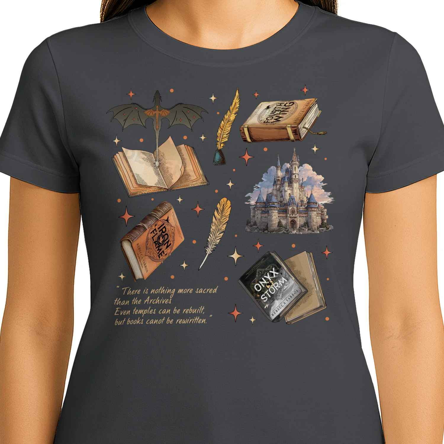 Fourth Wing Heavy Cotton Dark Colors T-shirt 1 Side, The Empyrean Series Gildan Tee, Fantasy Romance Book Shirt, Book Lover Gifts