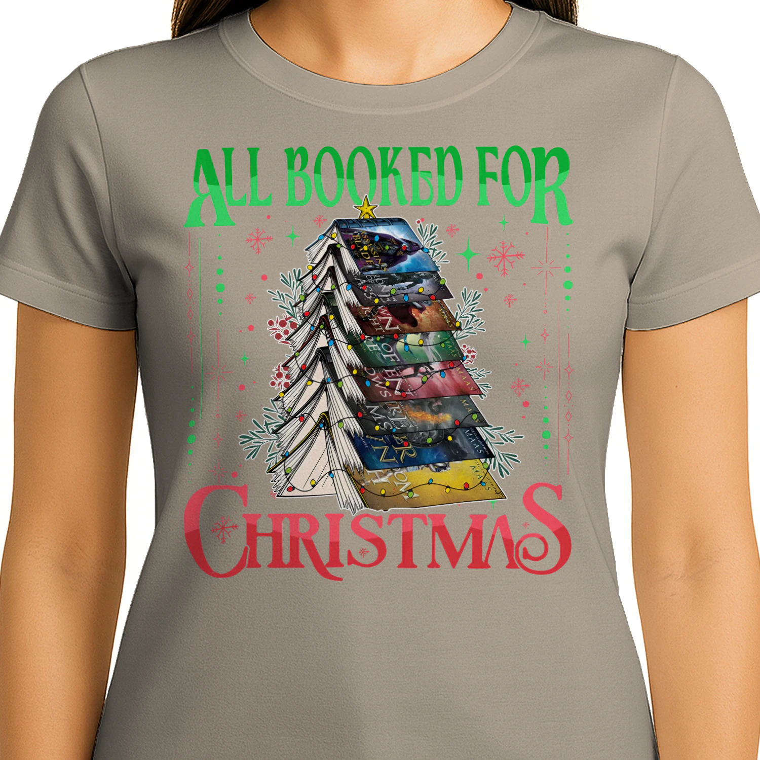 All Booked For Christmas Heavy Cotton Light Colors T-shirt 1 Side, Acotar Gildan Tee, Romantasy Book Shirt, Book Gifts