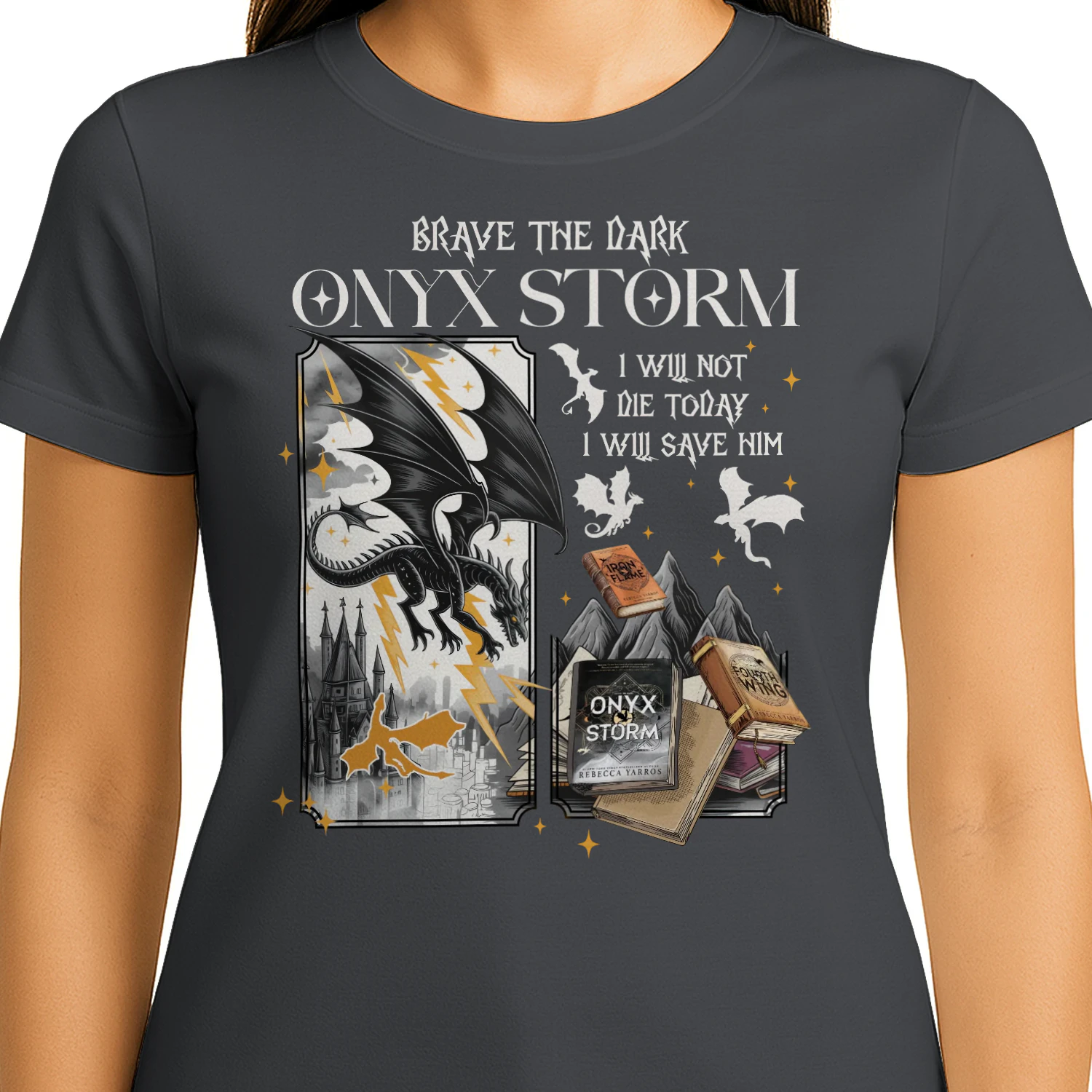 Brave The Dark Onyx Storm Heavy Cotton Dark Colors T-shirt 1 Side, The Empyrean Series Gildan Tee, Fantasy Romance Book Shirt, Book Lover Gifts