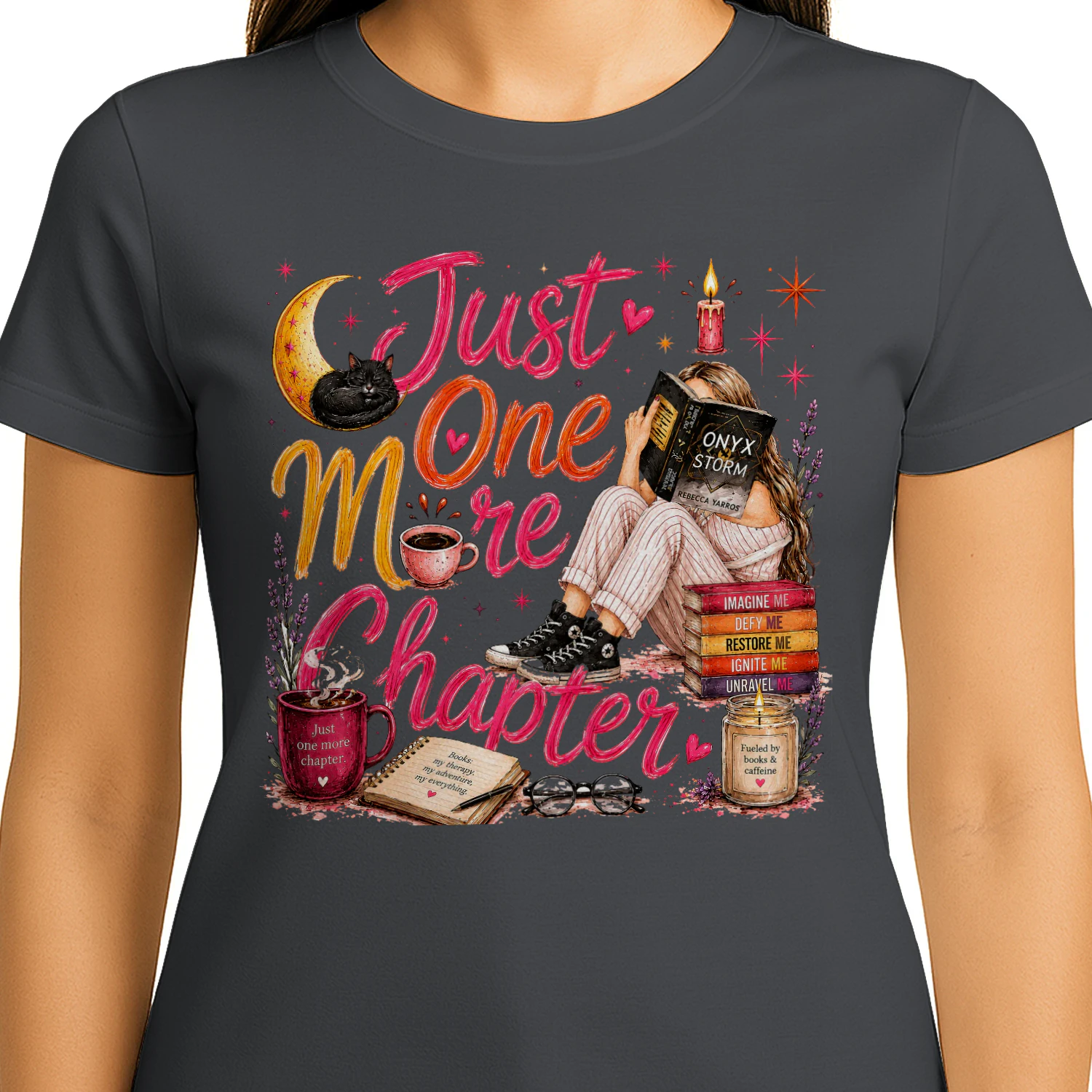Just One More Chapter Heavy Cotton Dark Colors T-shirt 1 Side, Fourth Wing Gildan Tee, Romantasy Shirt, Book Lover Gifts