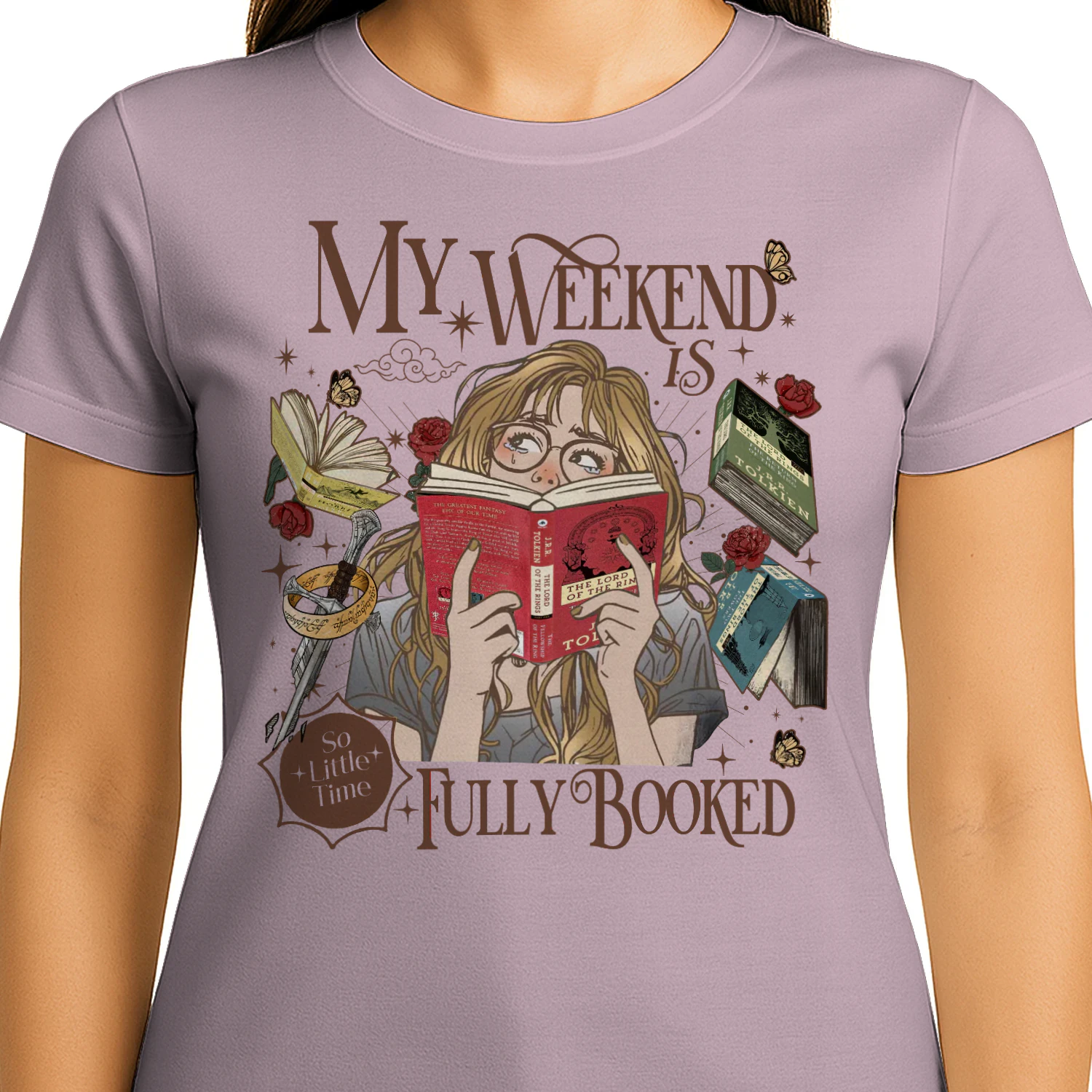 My Weekend Is Fully Booked Heavy Cotton Light Colors T-shirt 1 Side, The Lord Of The Rings Gildan Tee, Epic Fantasy Shirt, Book Lover Gifts