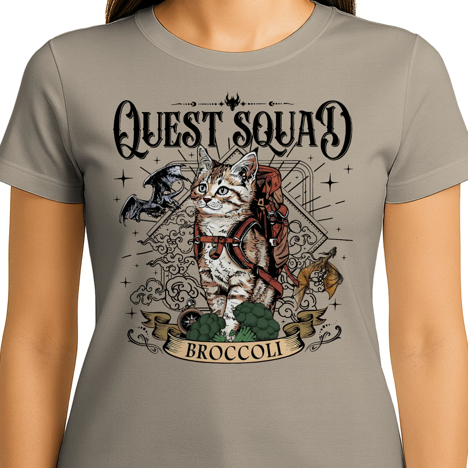 Quest Squad Broccoli Heavy Cotton Light Colors T-shirt 1 Side, Fourth Wing Gildan Tee, Fantasy Romance Book Shirt, Book Lover Gifts