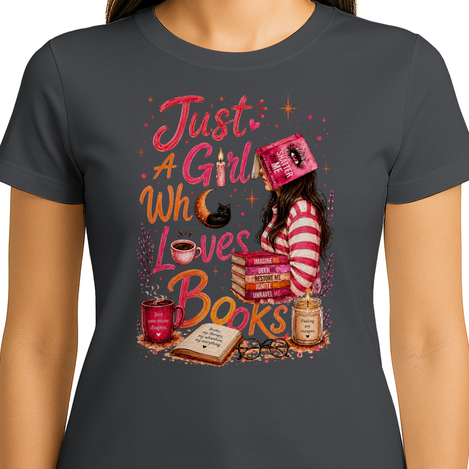 Just A Girl Who Lovers Books Heavy Cotton Dark Colors T-shirt 1 Side, Shatter Me Gildan Tee, Romantasy Shirt, Book Lover Gifts