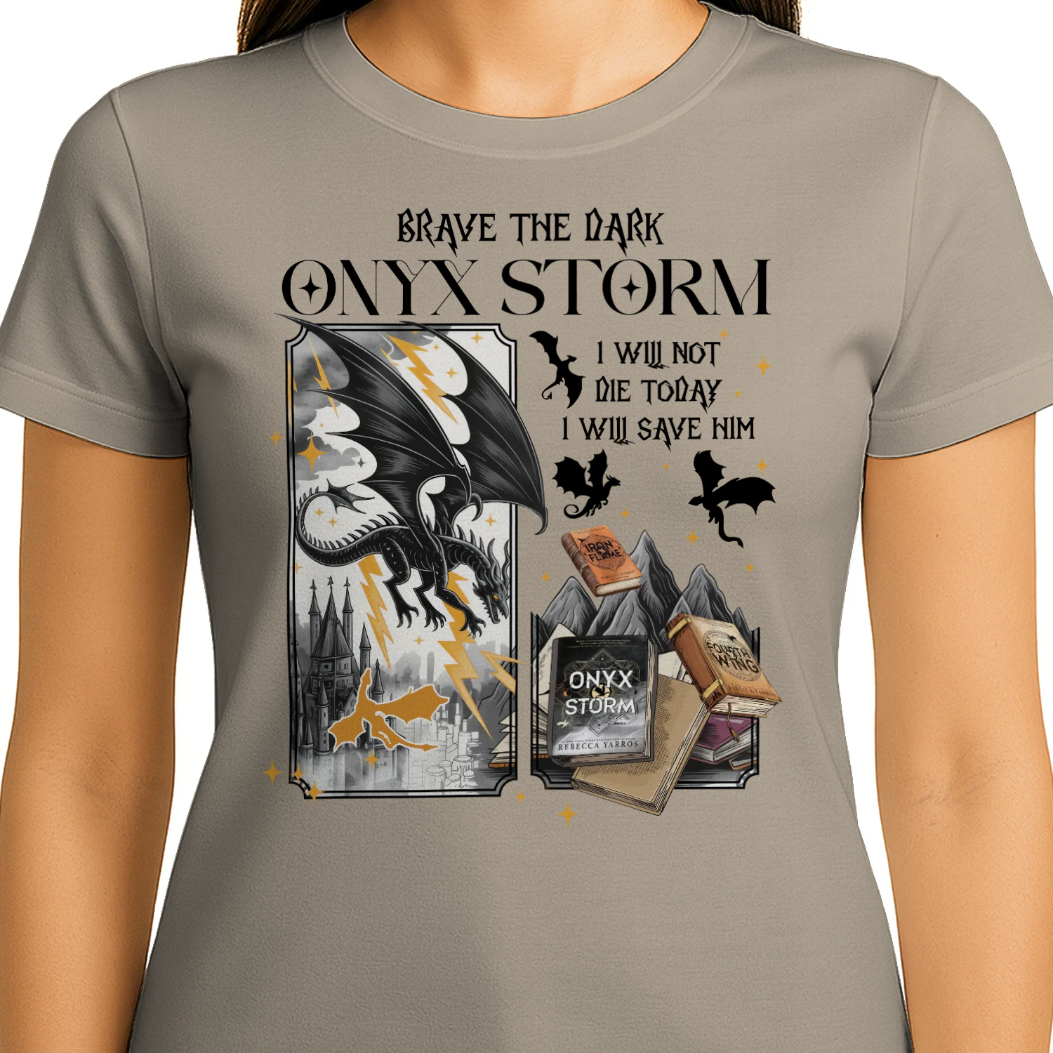 Brave The Dark Onyx Storm Heavy Cotton Light Colors T-shirt 1 Side, The Empyrean Series Gildan Tee, Fantasy Romance Book Shirt, Book Gifts