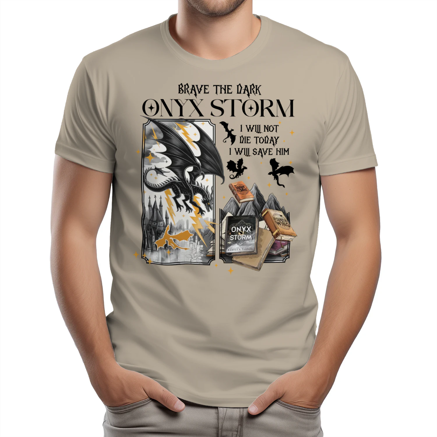 Brave The Dark Onyx Storm Heavy Cotton Light Colors T-shirt 1 Side, The Empyrean Series Gildan Tee, Fantasy Romance Book Shirt, Book Gifts