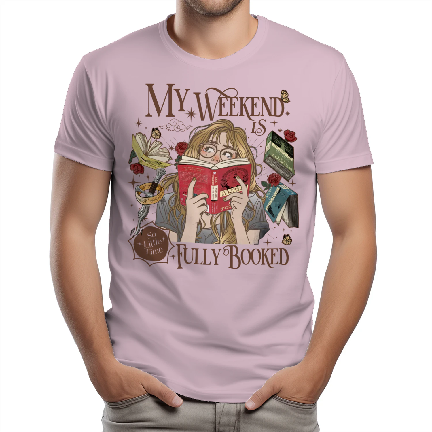 My Weekend Is Fully Booked Heavy Cotton Light Colors T-shirt 1 Side, The Lord Of The Rings Gildan Tee, Epic Fantasy Shirt, Book Lover Gifts