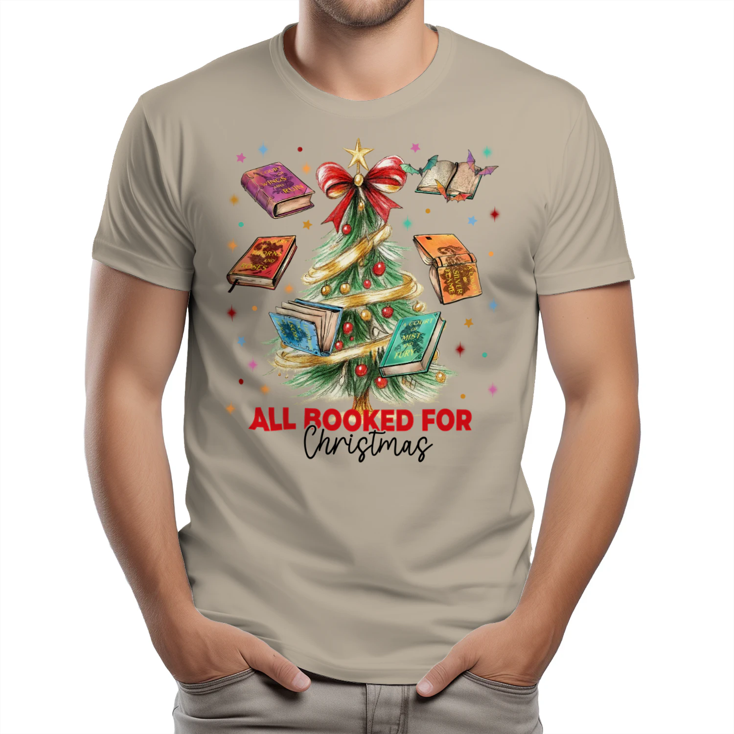 All Booked For Christmas Heavy Cotton T-shirt 1 Side, Acotar Series Gildan Tee, Fantasy Romance Book Shirt, Book Lover Gifts