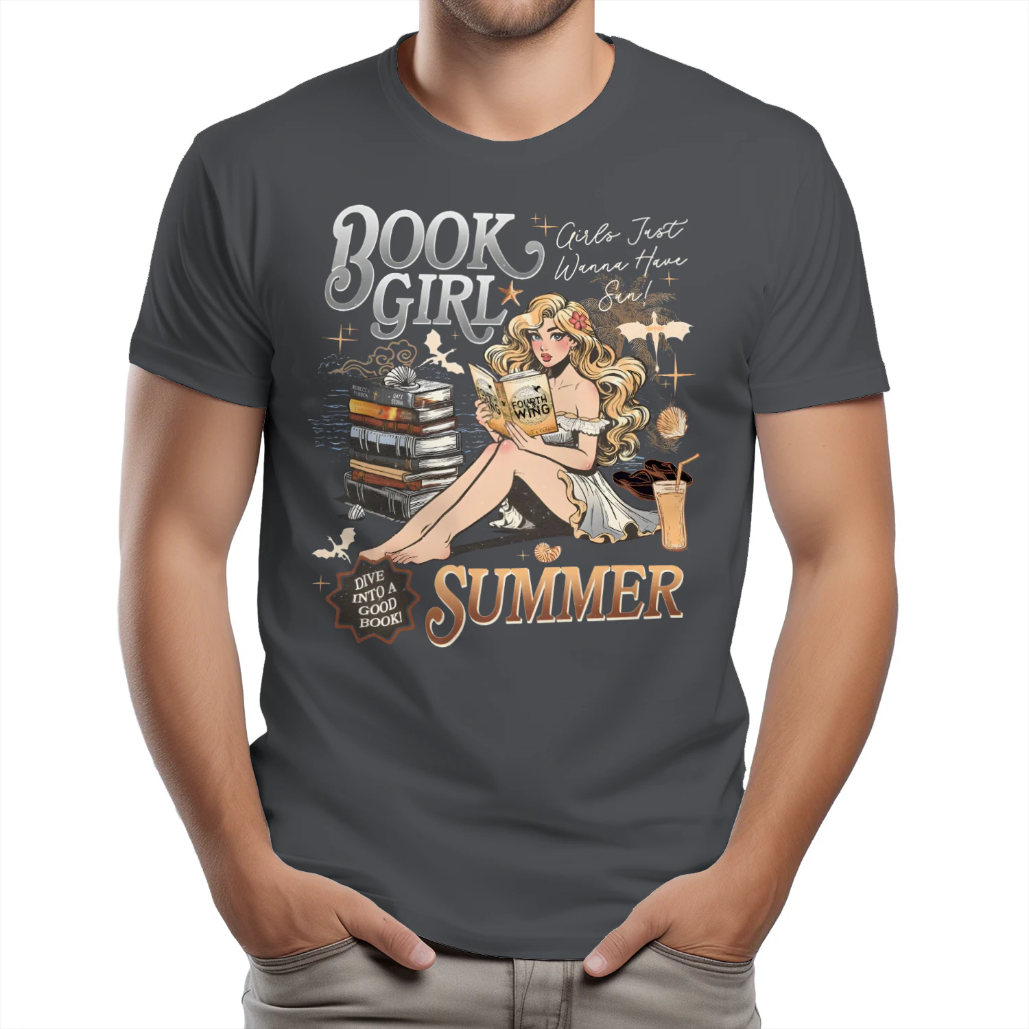 Book Girl Summer Heavy Cotton Dark Colors T-shirt 2 Side, Fourth Wing Series Gildan Tee, Romantasy Book Shirt, Book Lover Gifts