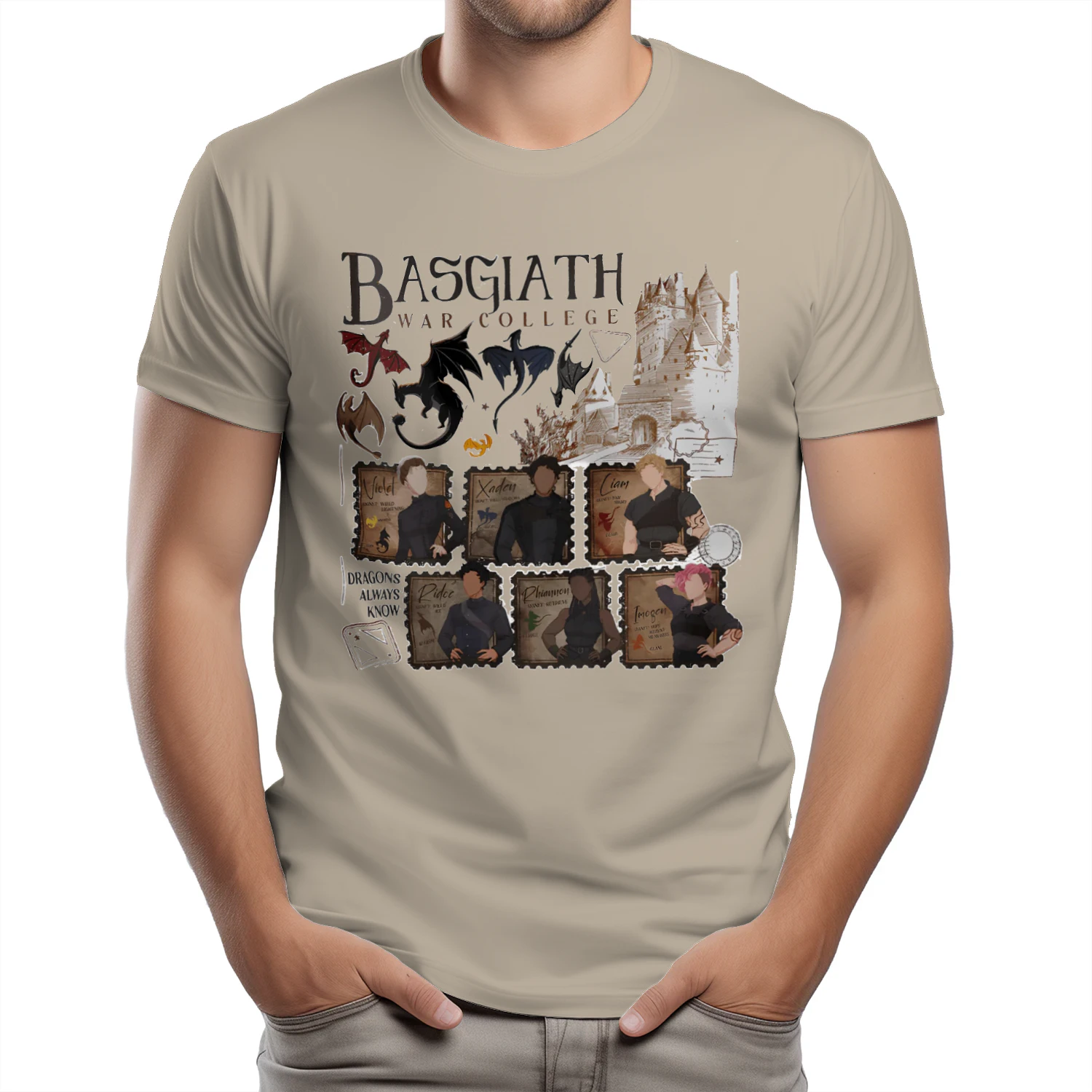 Basgiath War College Heavy Cotton Light Colors T-shirt 1 Side, Fourth Wing Gildan Tee, Fantasy Romance Book Shirt, Book Lover Gifts