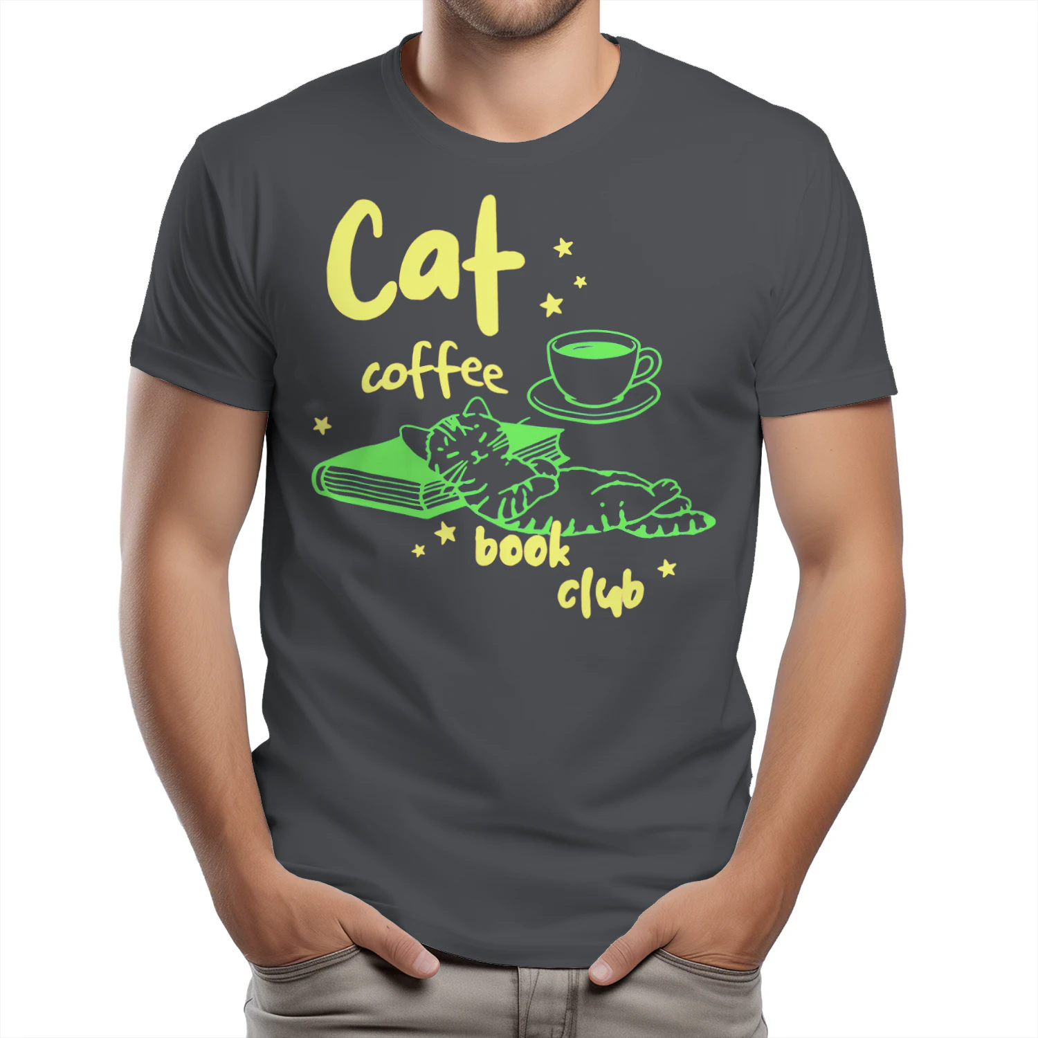 Cat, Coffee, Book Club Heavy Cotton Dark Colors T-shirt 1 Side, Book Club Gildan Tee, Readers Club Shirt, Book Lover Gifts