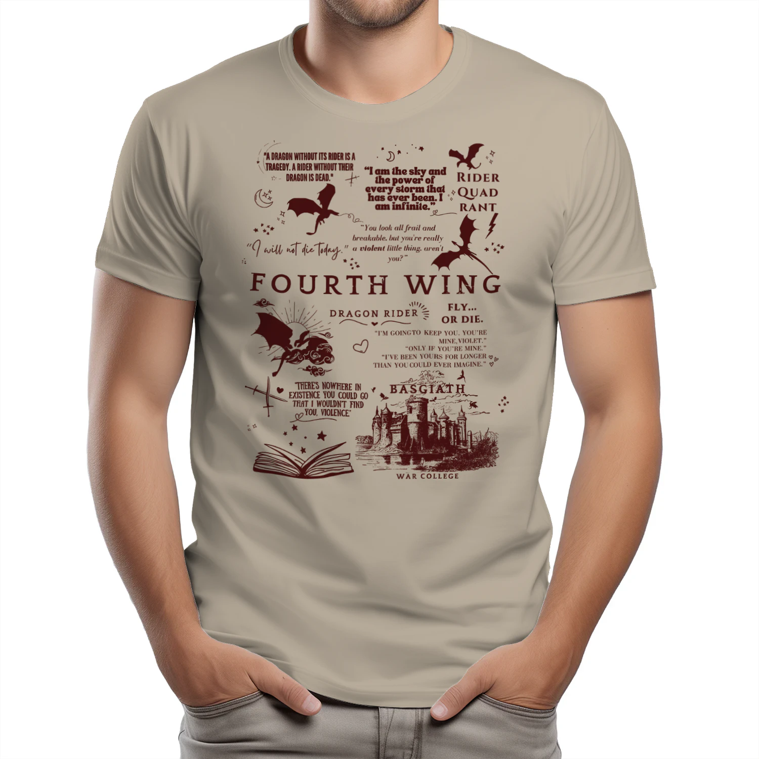 Fourth Wing Heavy Cotton Light Colors T-shirt 1 Side, The Empyrean Series Gildan Tee, Fantasy Romance Book Shirt, Book Gifts