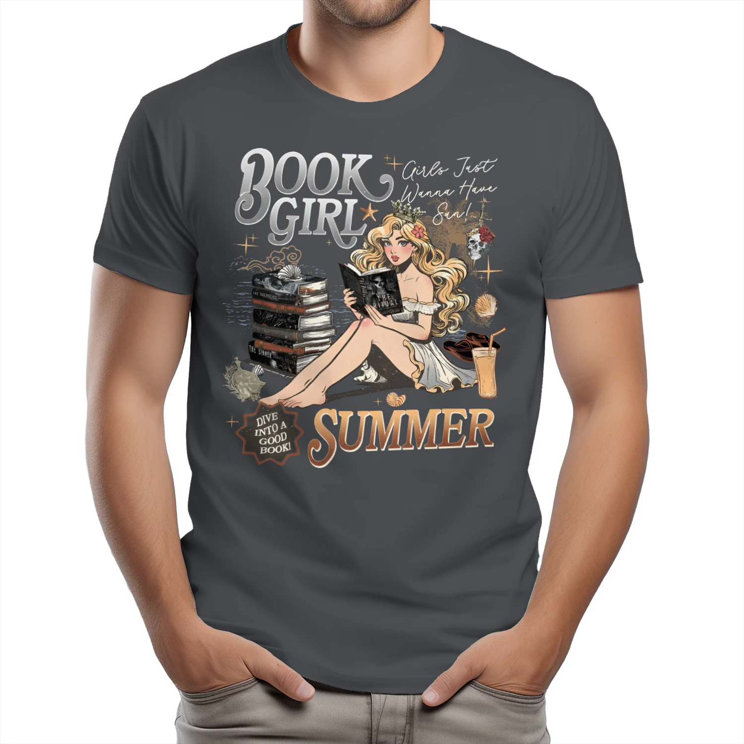 Book Girl Summer Heavy Cotton Dark Colors T-shirt 2 Side, The Enemy Series Gildan Tee, Survival Horror Book Shirt, Book Lover Gifts
