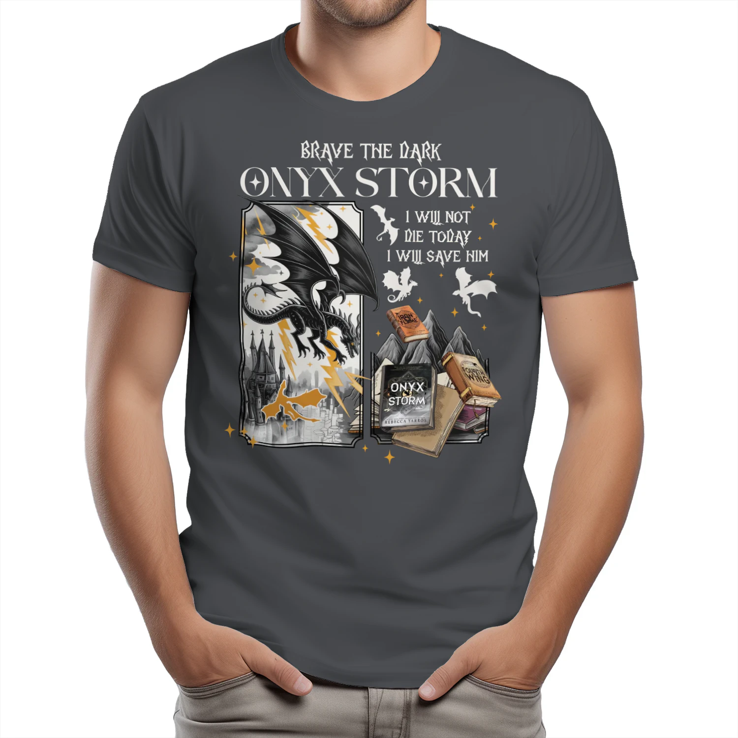 Brave The Dark Onyx Storm Heavy Cotton Dark Colors T-shirt 1 Side, The Empyrean Series Gildan Tee, Fantasy Romance Book Shirt, Book Lover Gifts