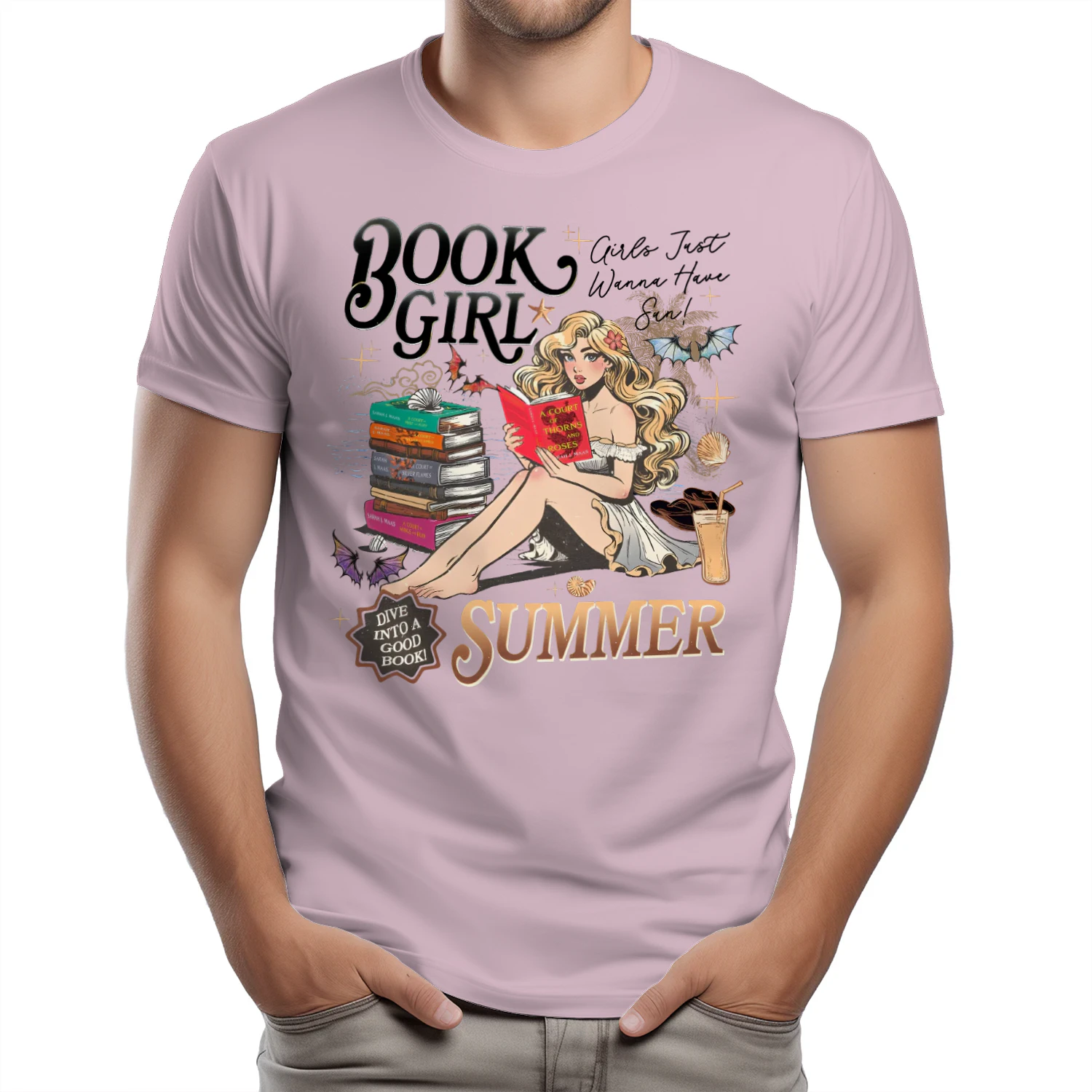 Book Girl Summer Heavy Cotton Light Colors T-shirt 2 Side, ACOTAR Series Gildan Tee, Romantasy Book Shirt, Book Lover Gifts