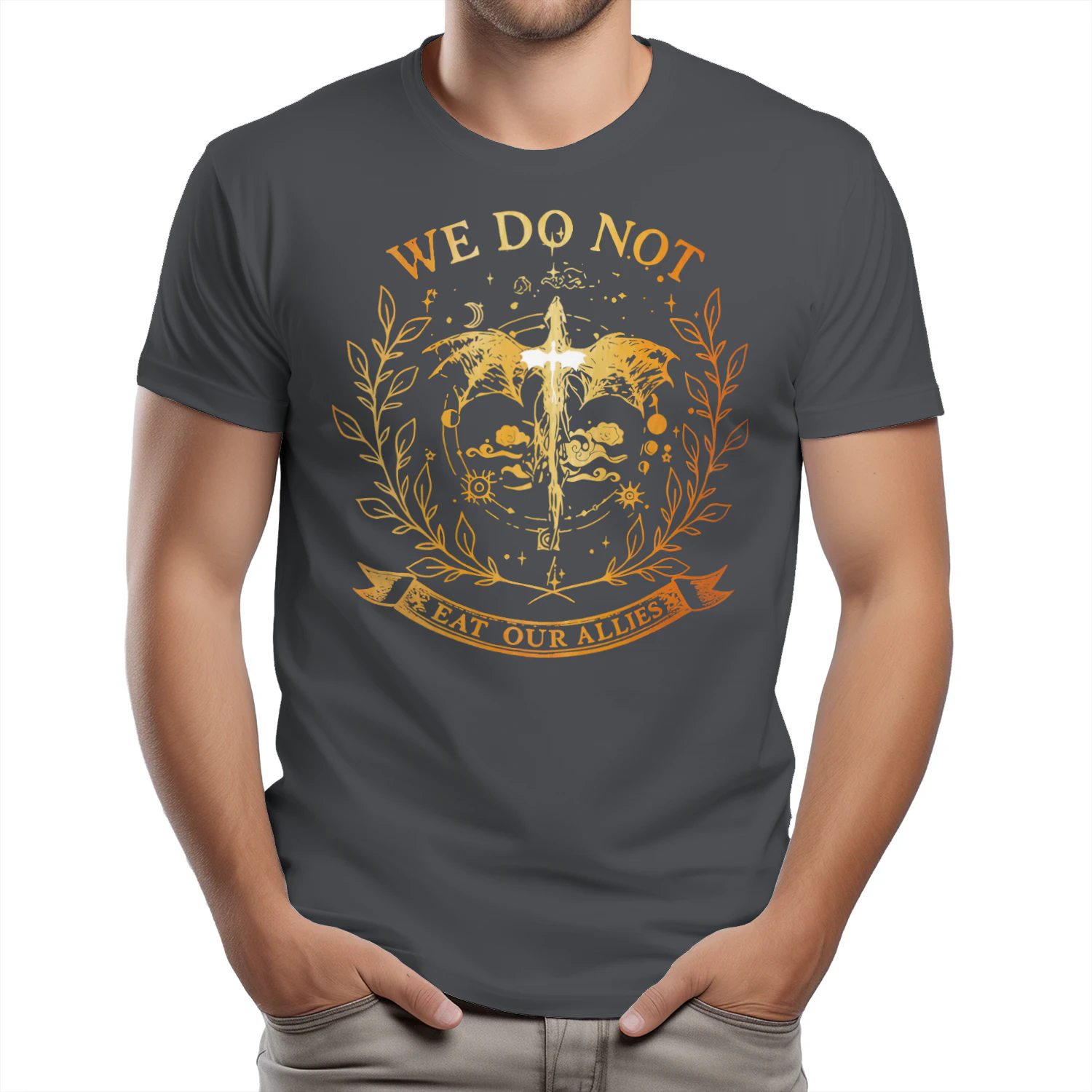 We Do Not Eat Our Allies Heavy Cotton Dark Colors T-shirt 1 Side, Fourth Wing Gildan Tee, Fantasy Romance Book Shirt, Book Lover Gifts