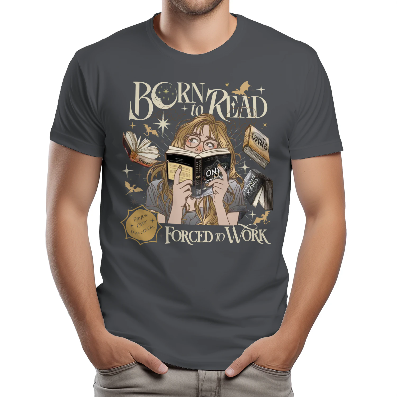 Born To Read For To Work Heavy Cotton T-shirt 1 Side, Fourth Wing Tee, Romantasy Book Shirt, Book Lover Gifts