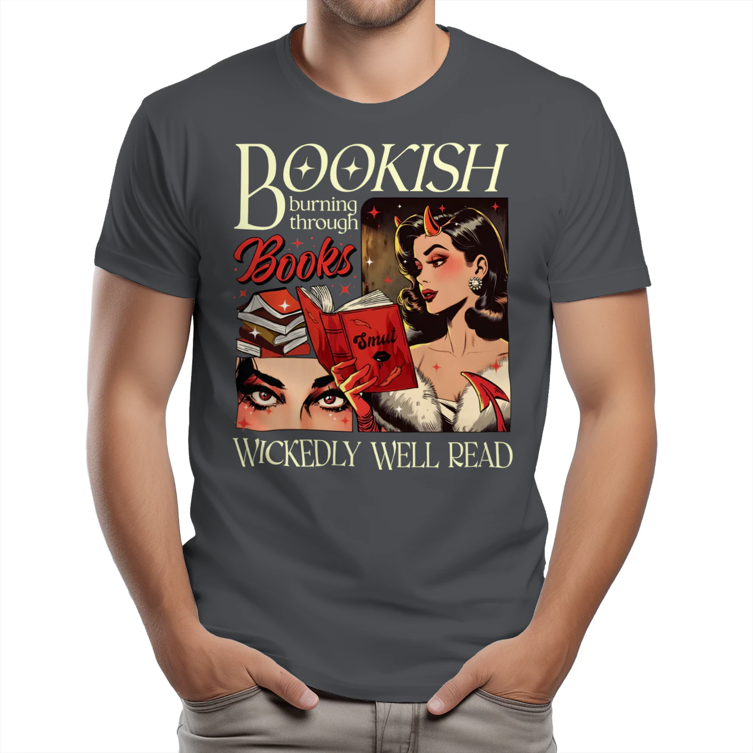 Bookish Burning Through Heavy Cotton Dark Colors T-shirt 1 Side, Wickedly Well Read Gildan Tee, Readers Club Shirt, Book Lover Gifts