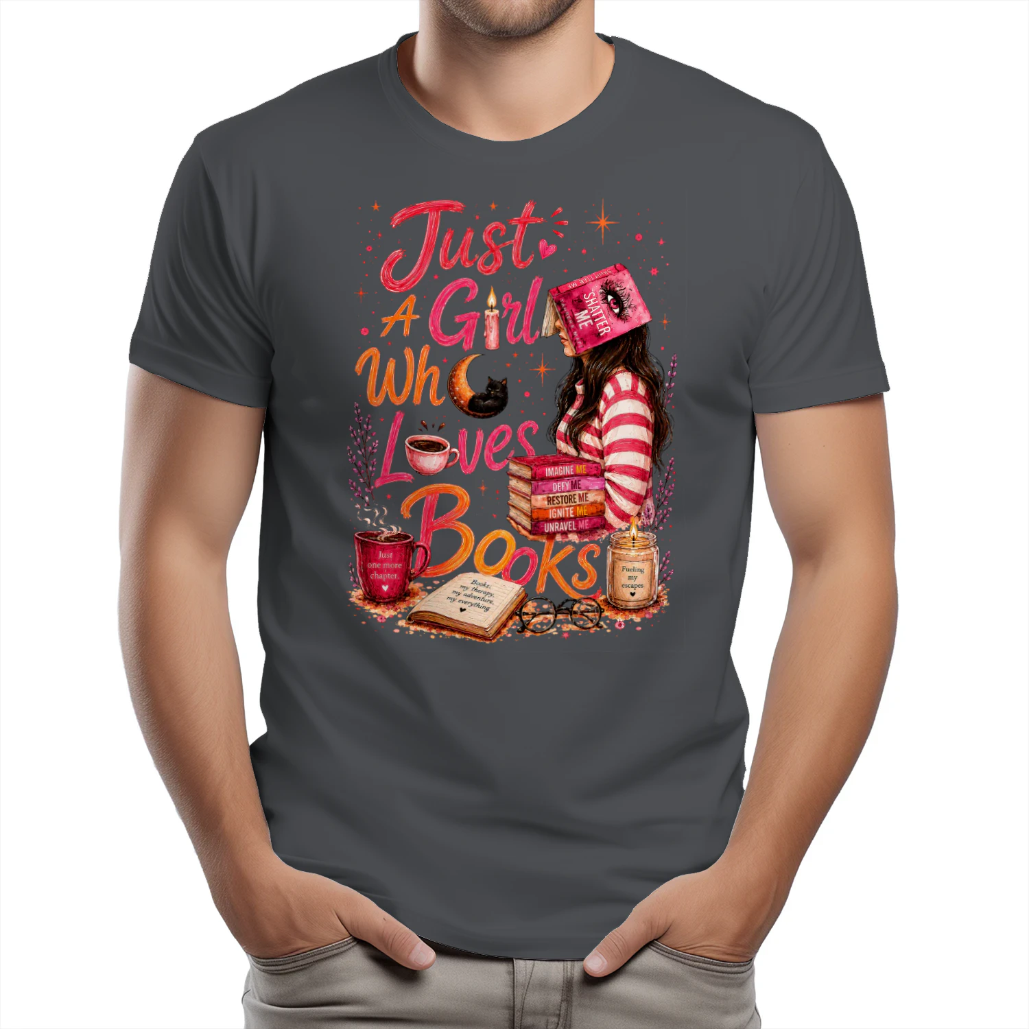 Just A Girl Who Lovers Books Heavy Cotton Dark Colors T-shirt 1 Side, Shatter Me Gildan Tee, Romantasy Shirt, Book Lover Gifts