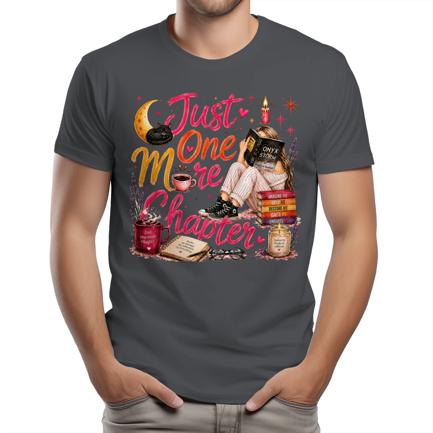 Just One More Chapter Heavy Cotton Dark Colors T-shirt 1 Side, Fourth Wing Gildan Tee, Romantasy Shirt, Book Lover Gifts