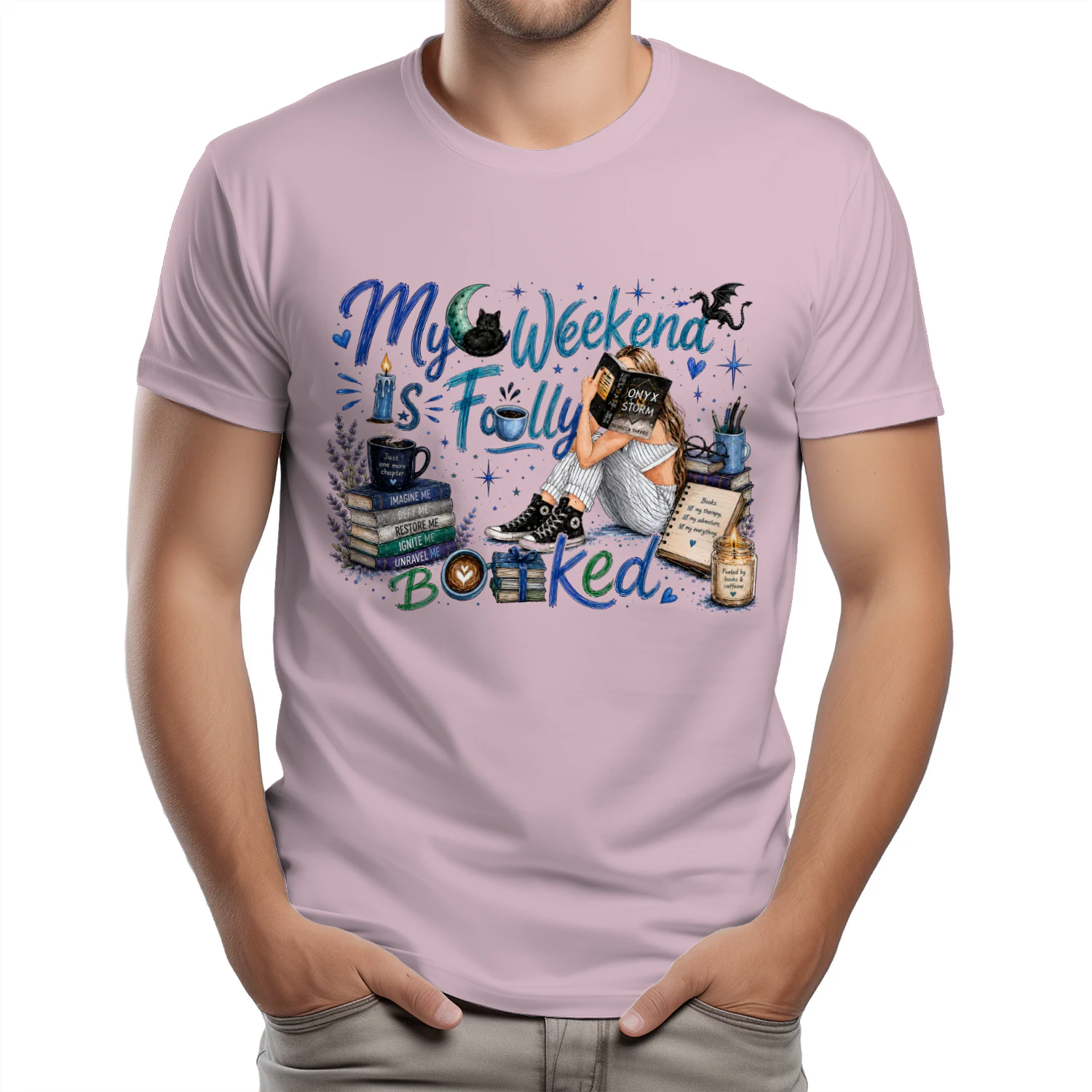 My Weekend Is Fully Booked Heavy Cotton Light Colors T-shirt 1 Side, Onyx Storm Gildan Tee, Romantasy Shirt, Book Lover Gifts