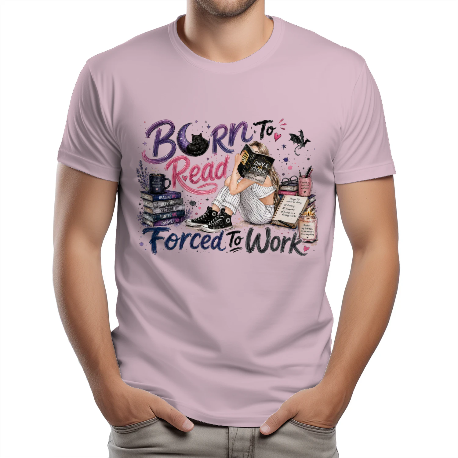 Born To Read Forced To Work Heavy Cotton Light Colors T-shirt 1 Side, Onyx Storm Gildan Tee, Romantasy Shirt, Book Lover Gifts