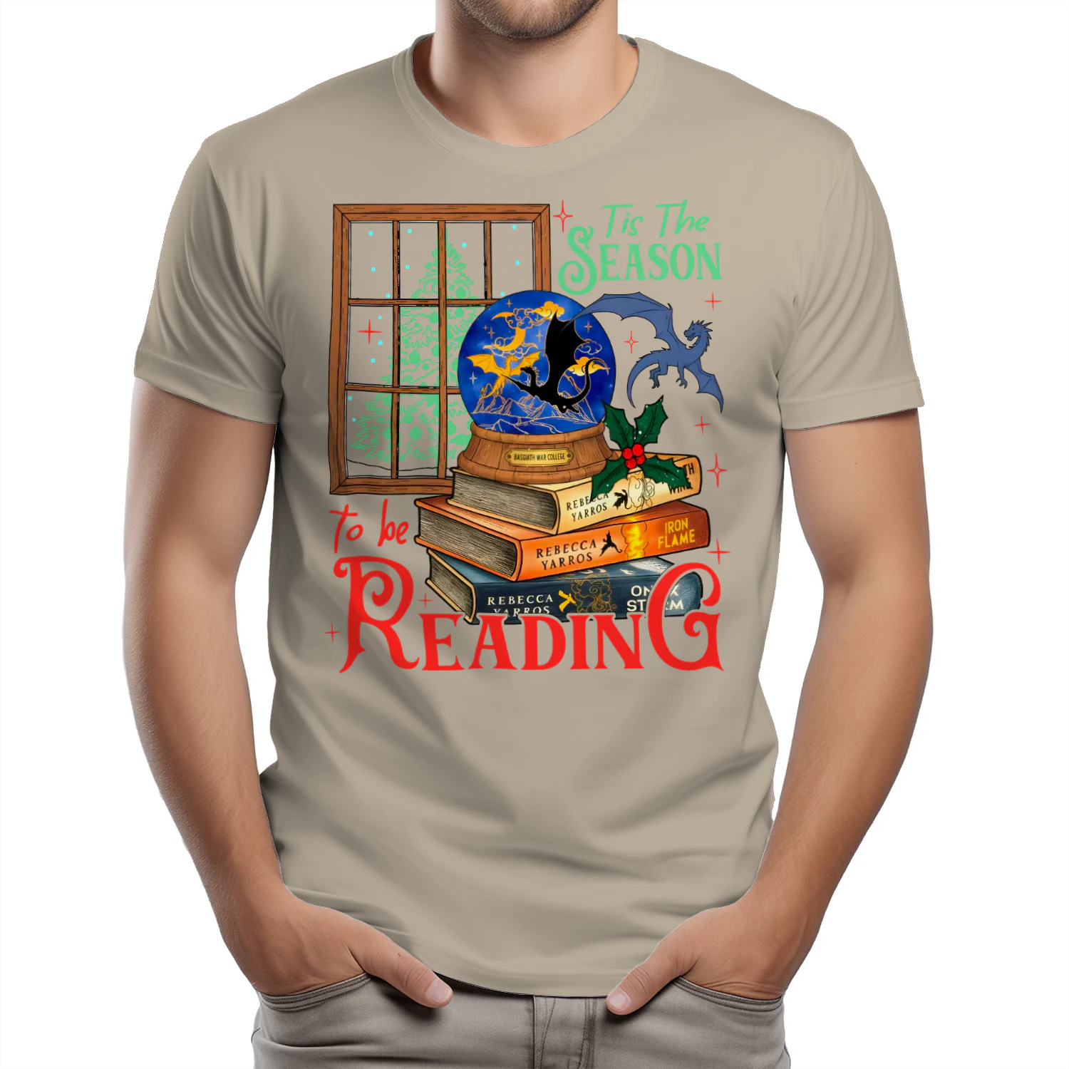 Tis The Season To Be Reading Heavy Cotton T-shirt 1 Side, Fourth Wing Series Gildan Tee, Romantasy Book Shirt, Book Lover Gifts