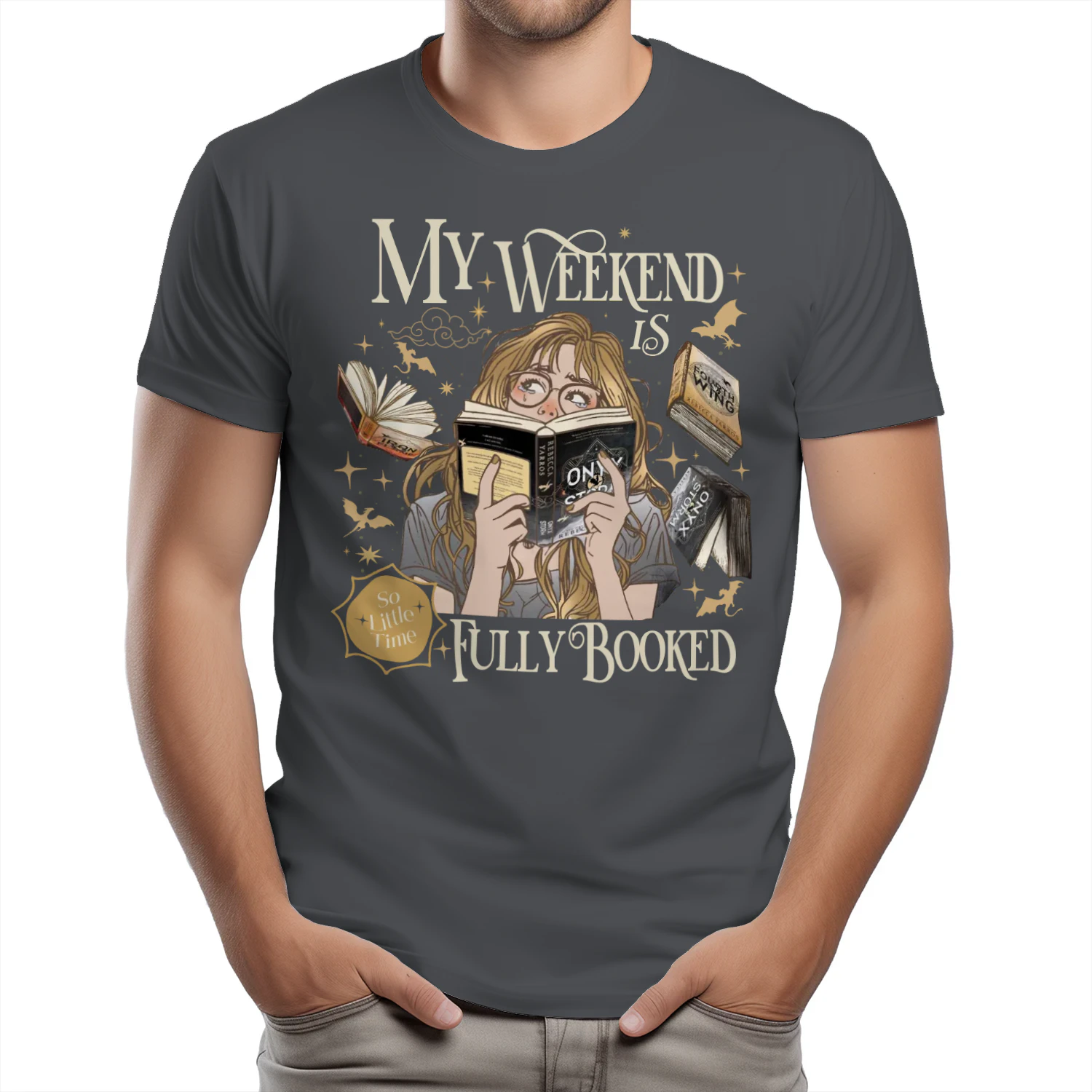 My Weekend Is Fully Booked Heavy Cotton Dark Colors T-shirt 1 Side, The Empyrean Series Gildan Tee, Fantasy Romance Book Shirt, Book Lover Gifts