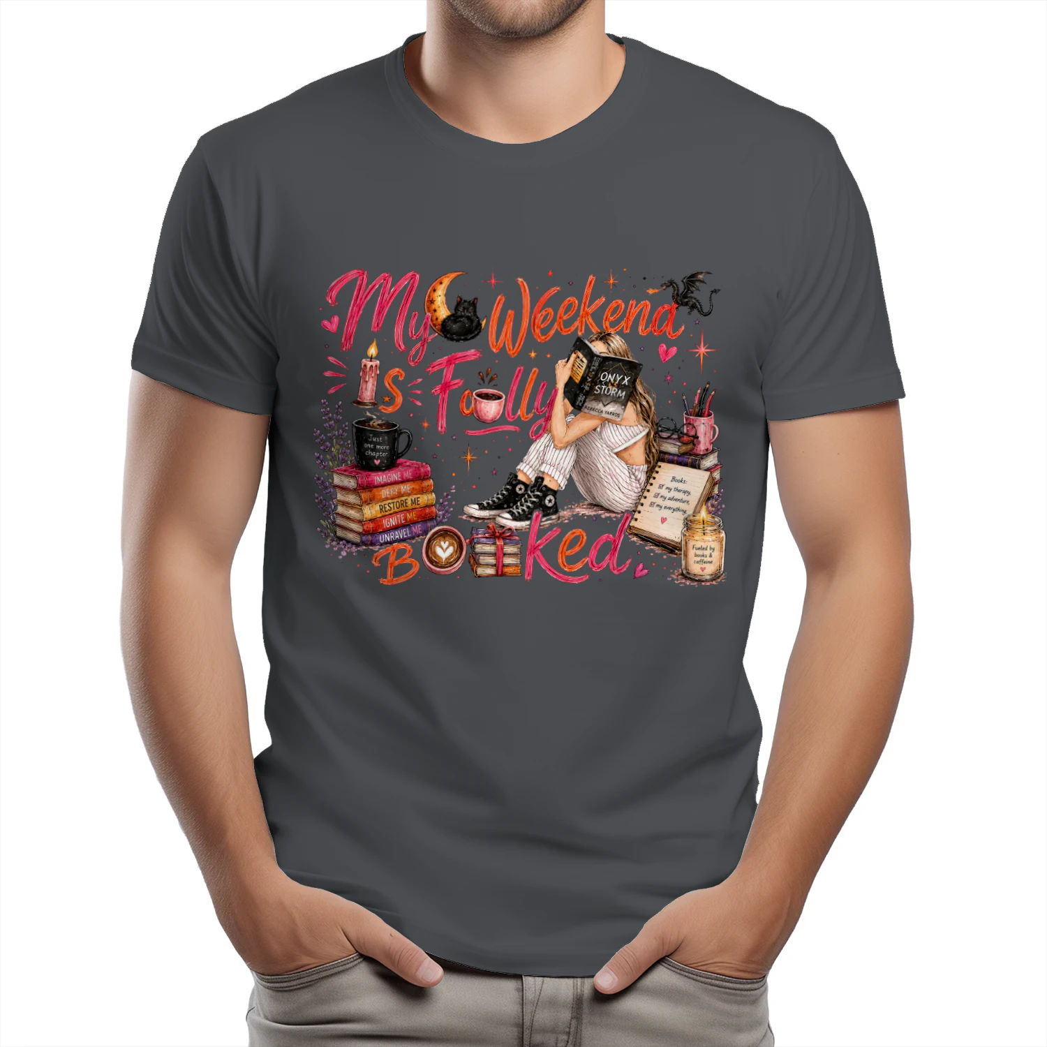 My Weekend Is Fully Booked Heavy Cotton Dark Colors T-shirt 1 Side, Onyx Storm Gildan Tee, Romantasy Shirt, Book Lover Gifts