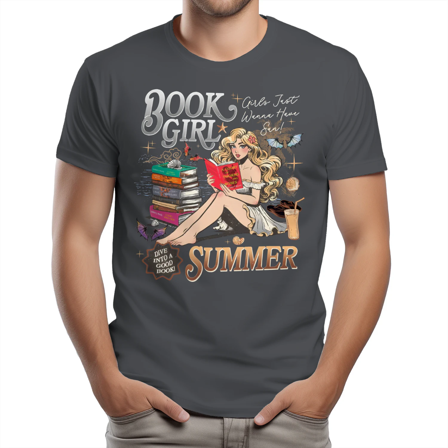Book Girl Summer Heavy Cotton Dark Colors T-shirt 2 Side, ACOTAR Series Gildan Tee, Romantasy Book Shirt, Book Lover Gifts