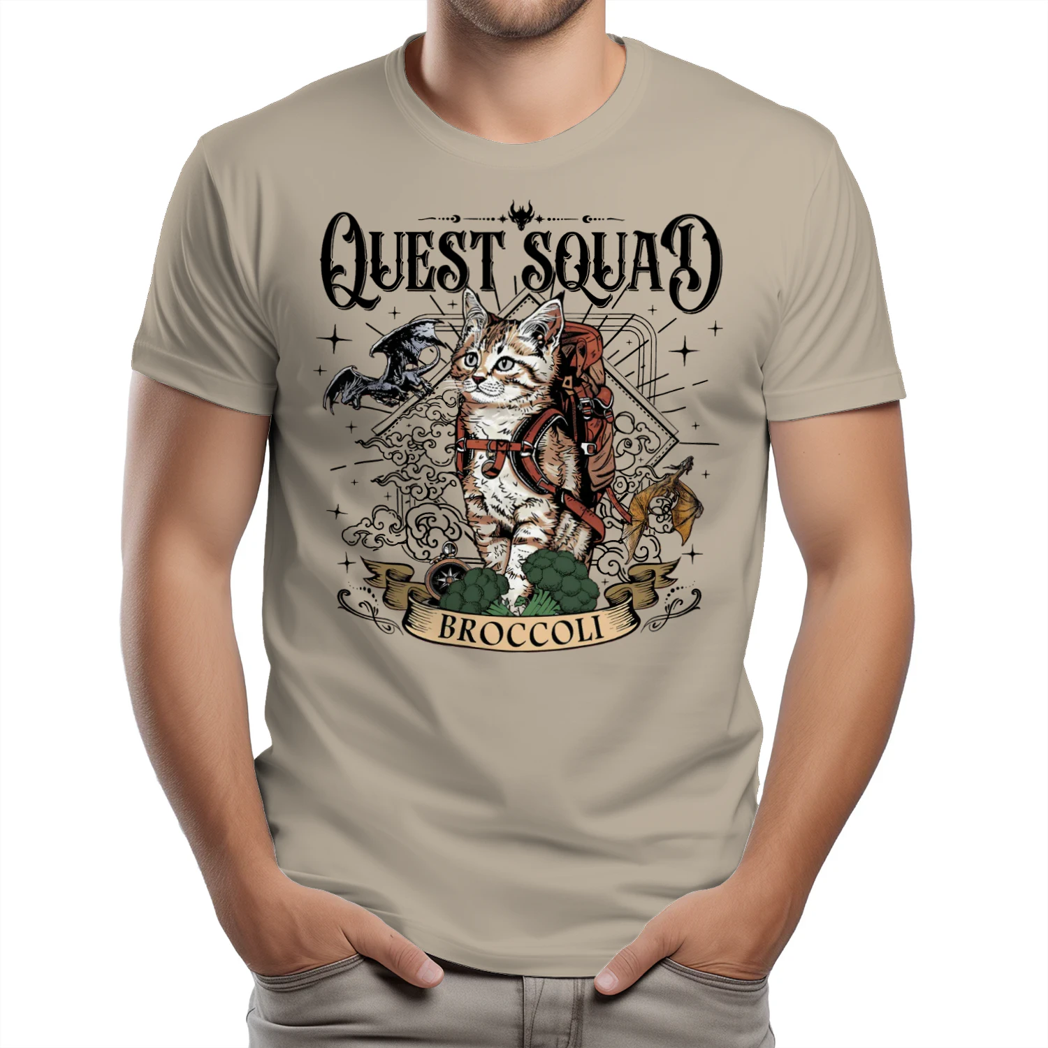 Quest Squad Broccoli Heavy Cotton Light Colors T-shirt 1 Side, Fourth Wing Gildan Tee, Fantasy Romance Book Shirt, Book Lover Gifts
