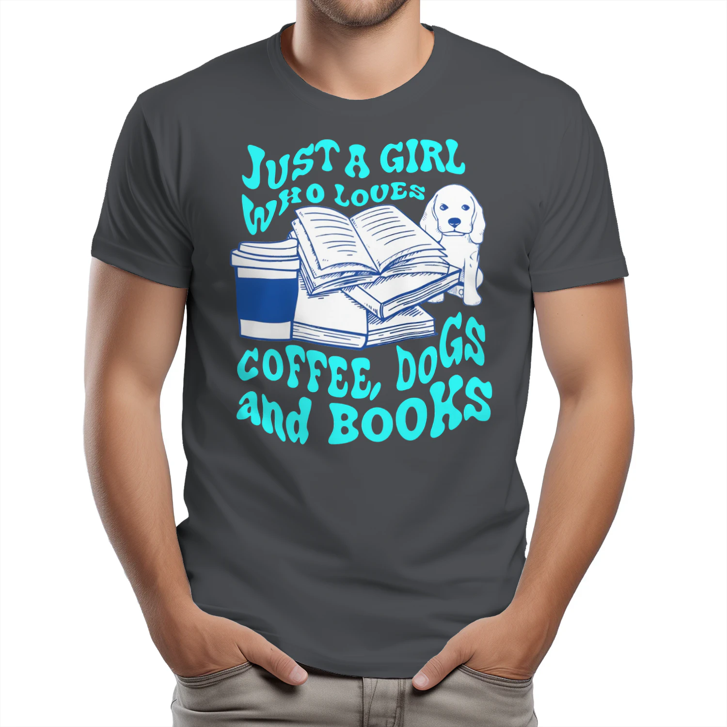 Just A Girl Who Loves Coffee, Dogs And Books Heavy Cotton Dark Colors T-shirt 1 Side, Book Club Gildan Tee, Readers Club Shirt, Book Lover Gifts