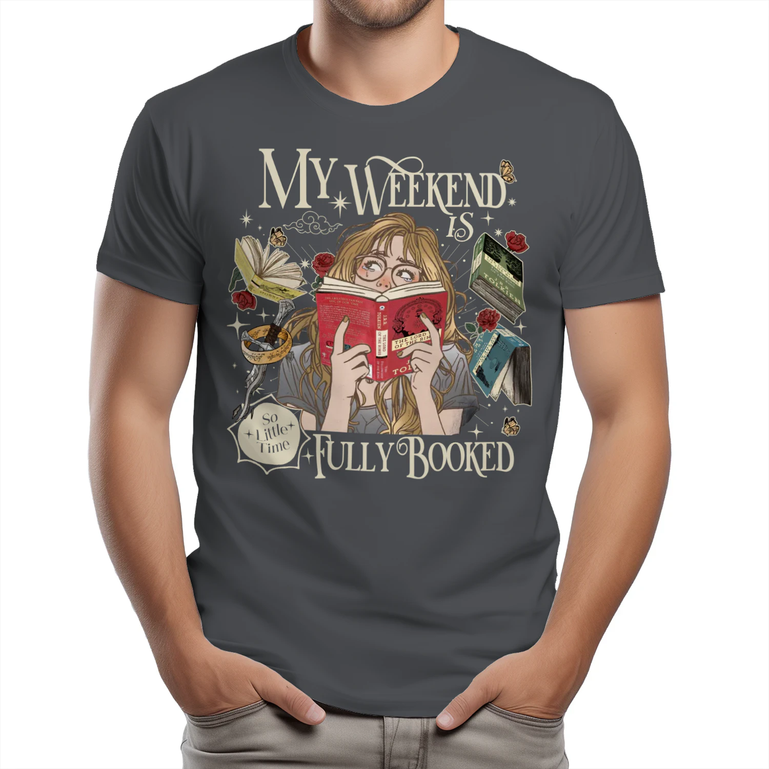 My Weekend Is Fully Booked Heavy Cotton Dark Colors T-shirt 1 Side, The Lord Of The Rings Gildan Tee, Epic Fantasy Shirt, Book Lover Gifts