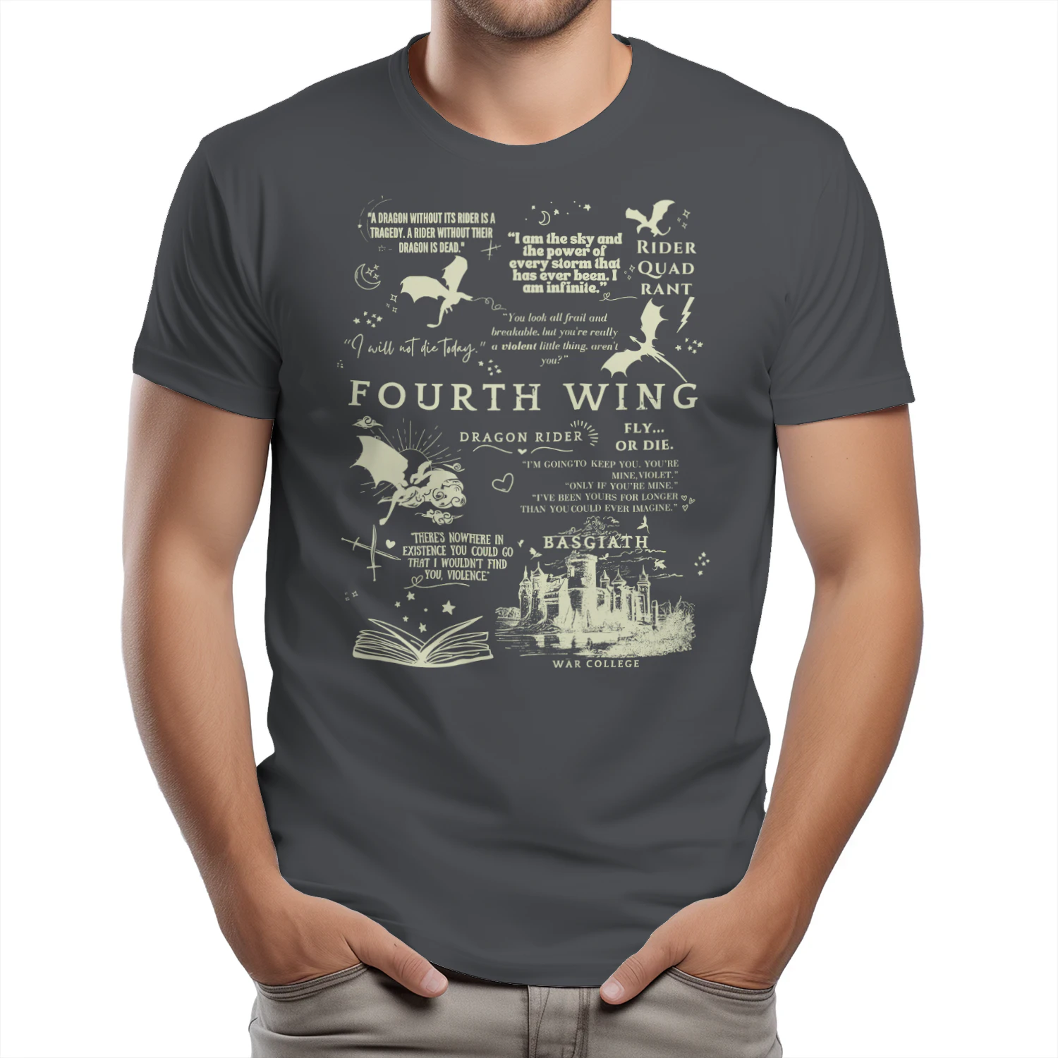 Fourth Wing Heavy Cotton Dark Colors T-shirt 1 Side, The Empyrean Series Gildan Tee, Fantasy Romance Book Shirt, Book Lover Gifts