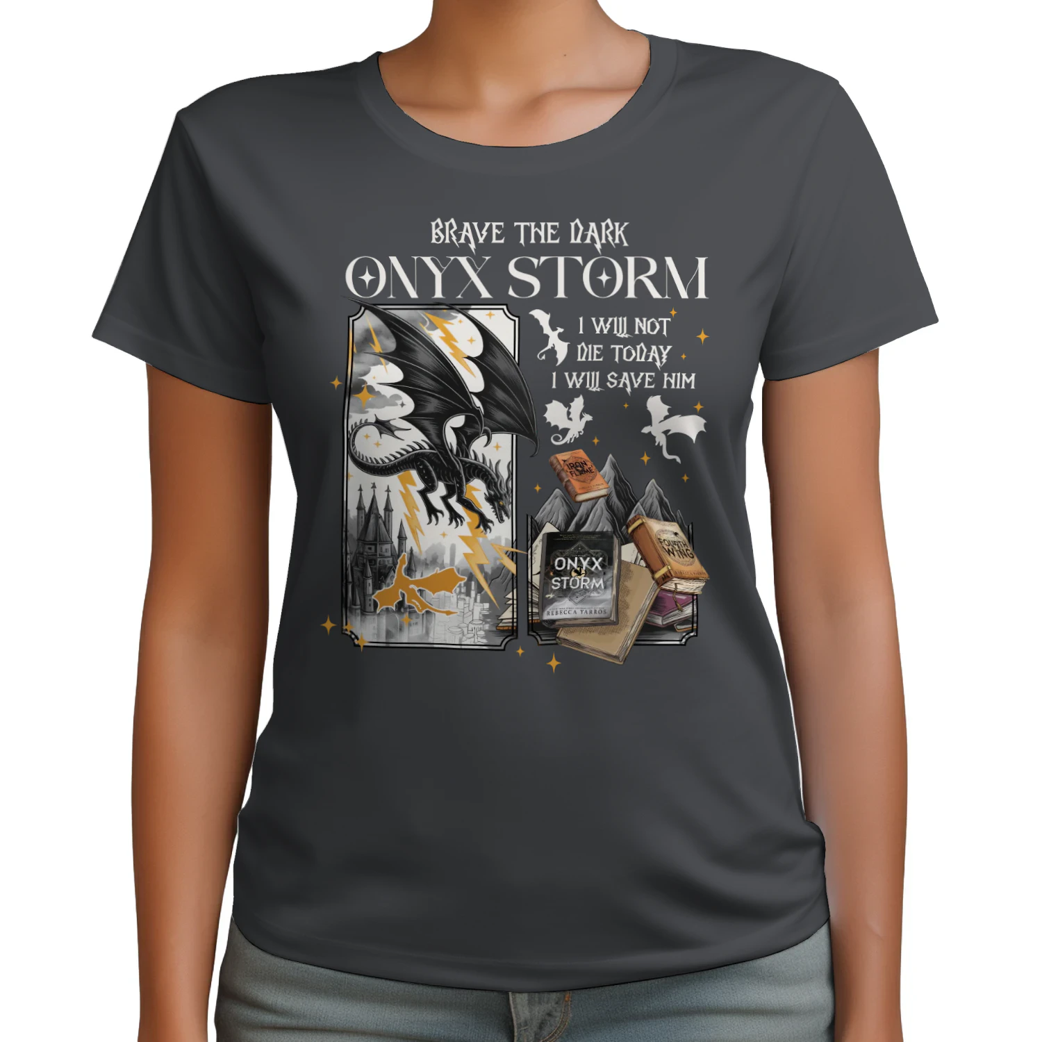 Brave The Dark Onyx Storm Heavy Cotton Dark Colors T-shirt 1 Side, The Empyrean Series Gildan Tee, Fantasy Romance Book Shirt, Book Lover Gifts