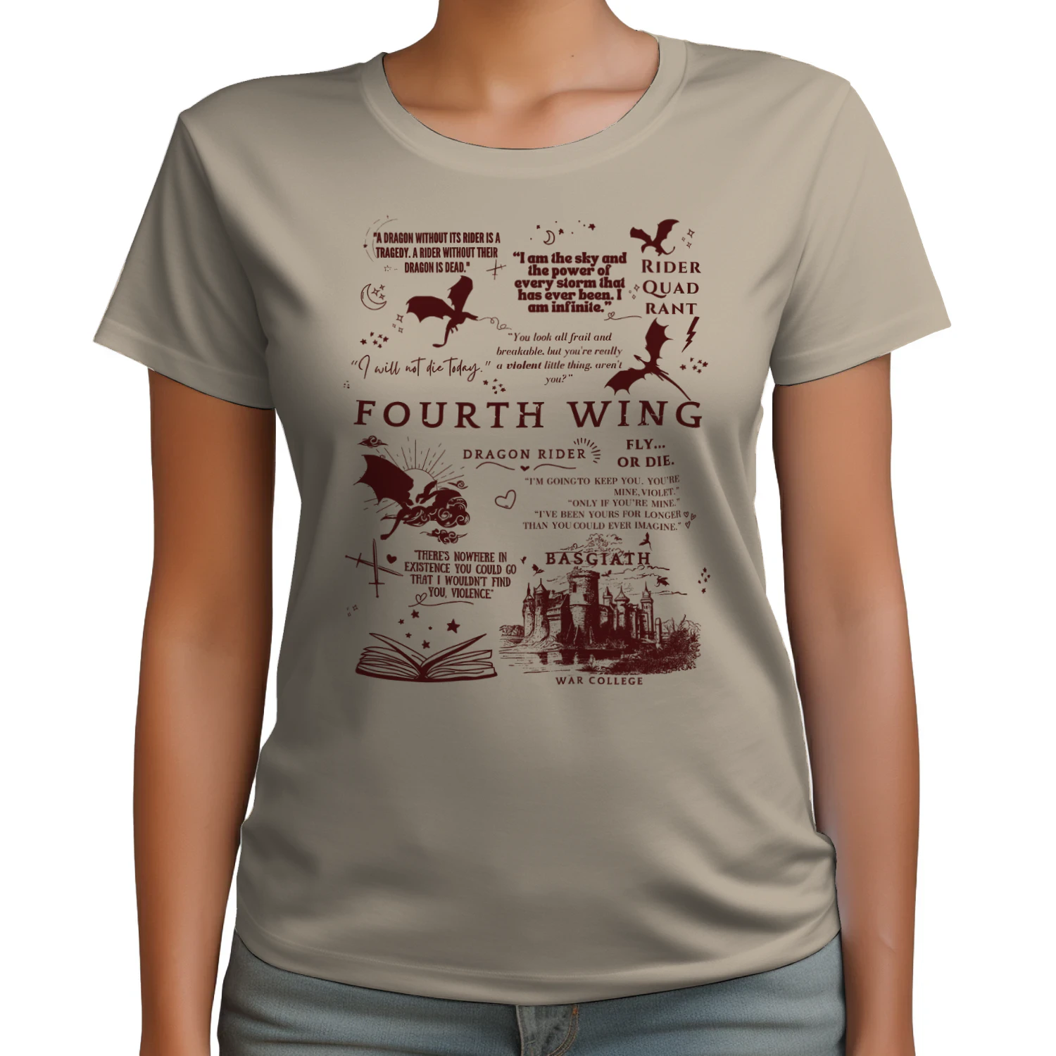 Fourth Wing Heavy Cotton Light Colors T-shirt 1 Side, The Empyrean Series Gildan Tee, Fantasy Romance Book Shirt, Book Gifts