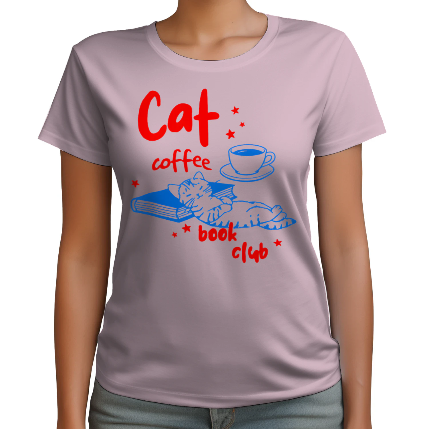 Cat, Coffee, Book Club Heavy Cotton Light Colors T-shirt 1 Side, Book Club Gildan Tee, Readers Club Shirt, Book Lover Gifts