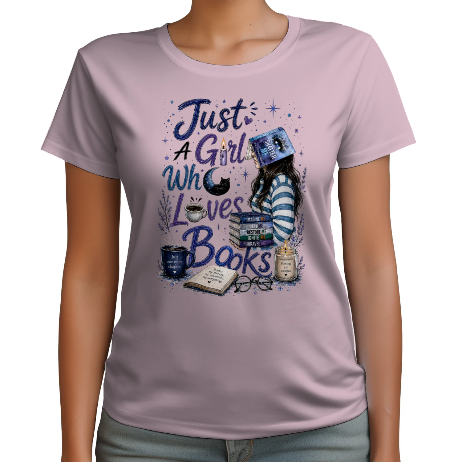 Just A Girl Who Lovers Books Heavy Cotton Light Colors T-shirt 1 Side, Shatter Me Gildan Tee, Romantasy Shirt, Book Lover Gifts