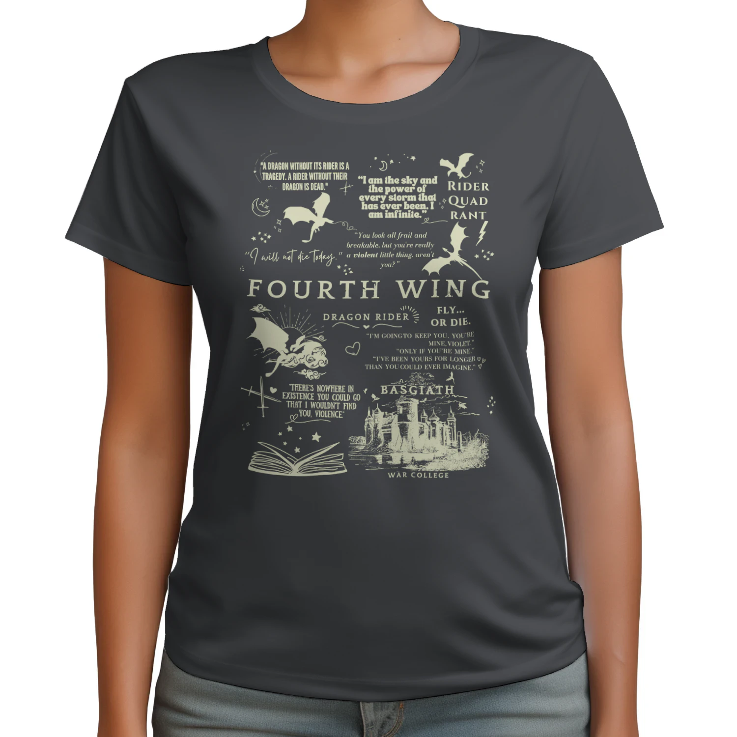 Fourth Wing Heavy Cotton Dark Colors T-shirt 1 Side, The Empyrean Series Gildan Tee, Fantasy Romance Book Shirt, Book Lover Gifts
