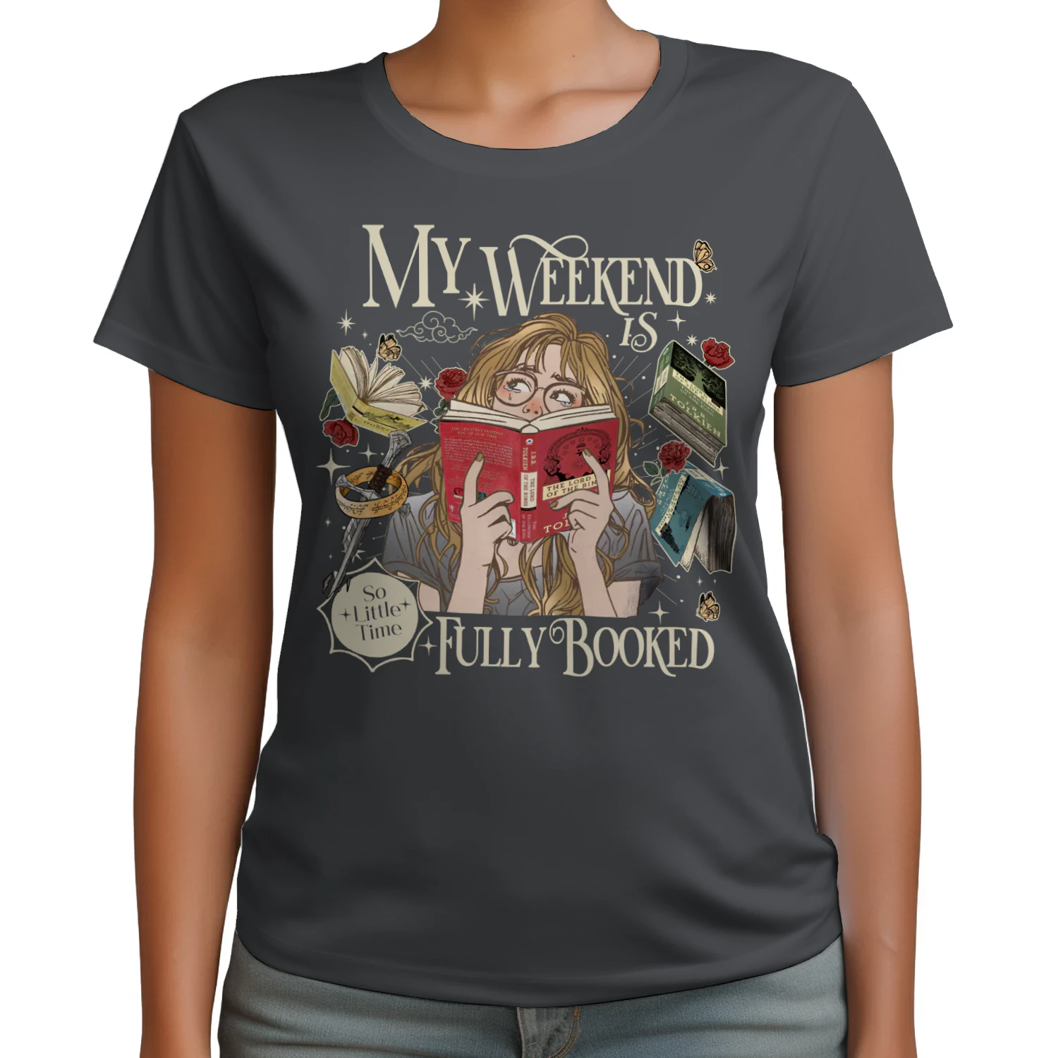 My Weekend Is Fully Booked Heavy Cotton Dark Colors T-shirt 1 Side, The Lord Of The Rings Gildan Tee, Epic Fantasy Shirt, Book Lover Gifts