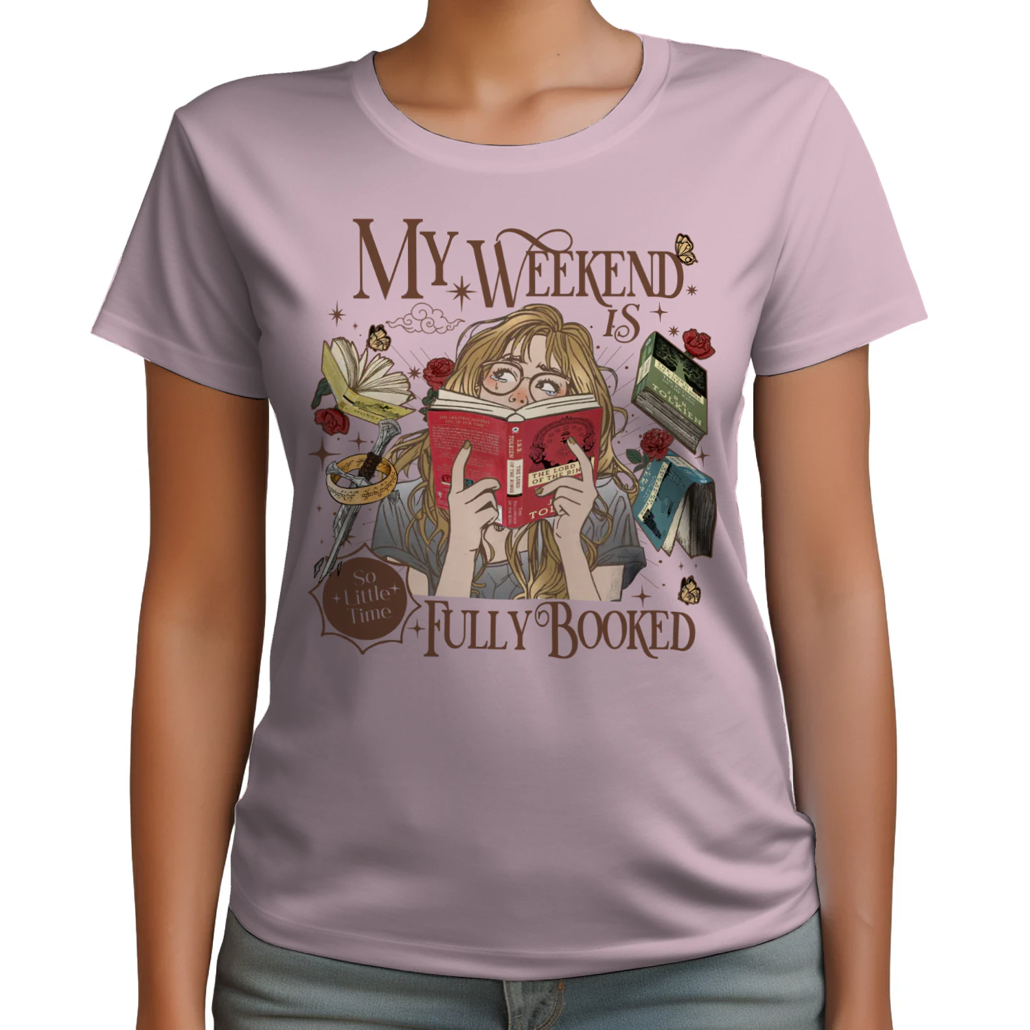 My Weekend Is Fully Booked Heavy Cotton Light Colors T-shirt 1 Side, The Lord Of The Rings Gildan Tee, Epic Fantasy Shirt, Book Lover Gifts