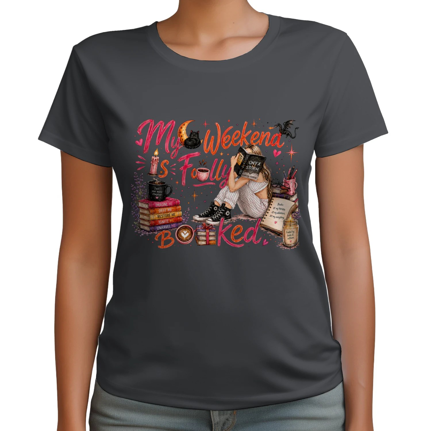 My Weekend Is Fully Booked Heavy Cotton Dark Colors T-shirt 1 Side, Onyx Storm Gildan Tee, Romantasy Shirt, Book Lover Gifts