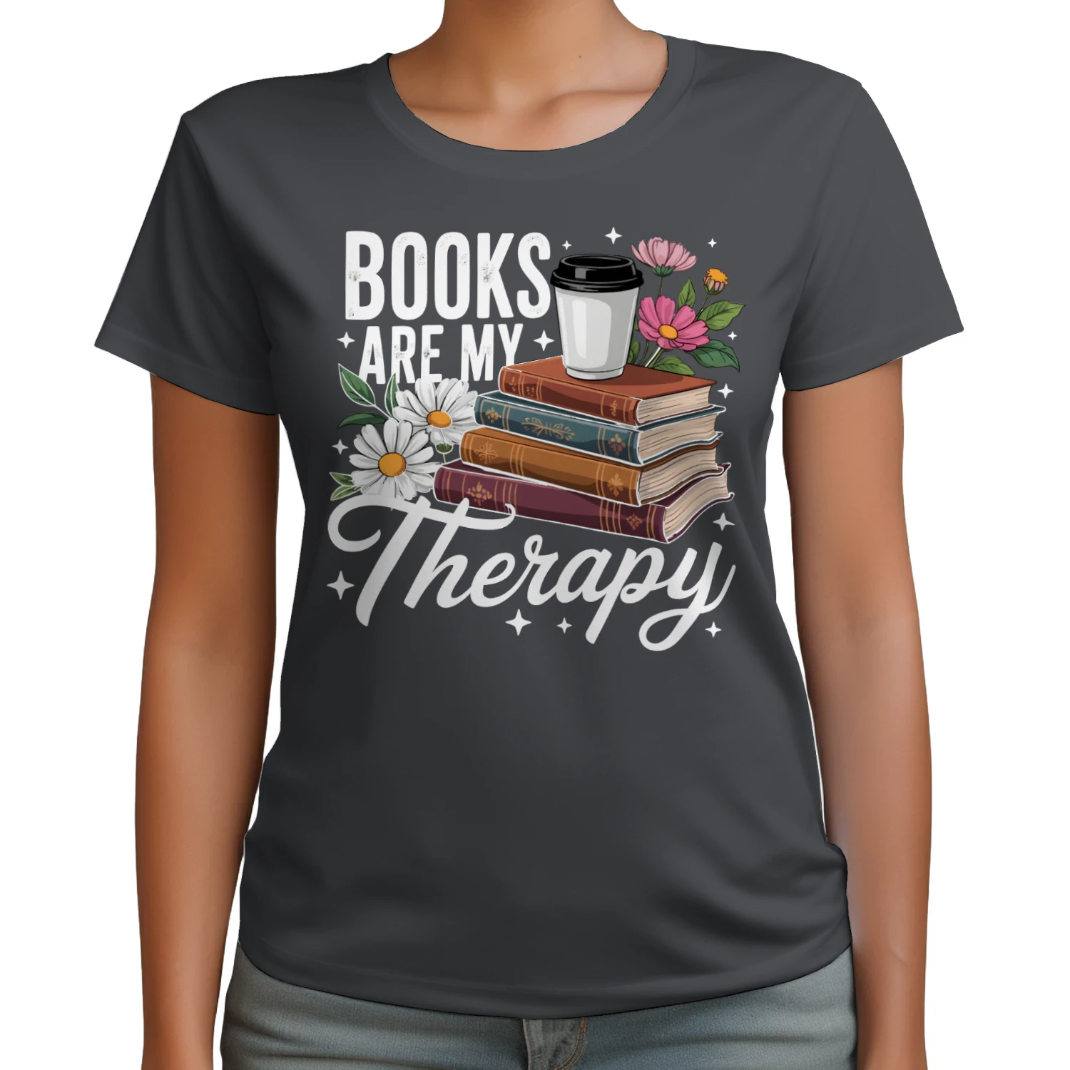 Book Are My Therapy V2 Heavy Cotton Dark Colors T-shirt 1 Side, Book Club Gildan Tee, Readers Club Shirt, Book Lover Gifts
