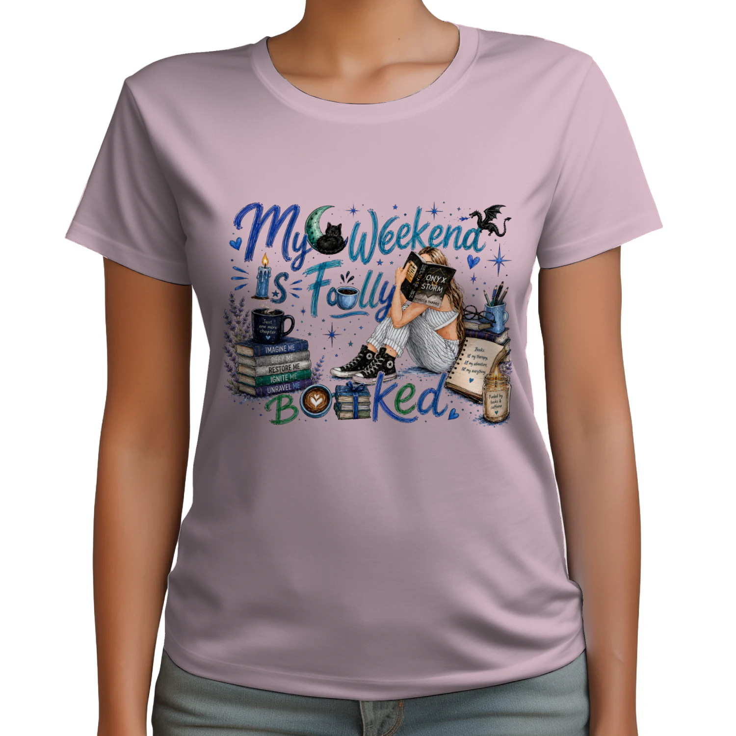 My Weekend Is Fully Booked Heavy Cotton Light Colors T-shirt 1 Side, Onyx Storm Gildan Tee, Romantasy Shirt, Book Lover Gifts