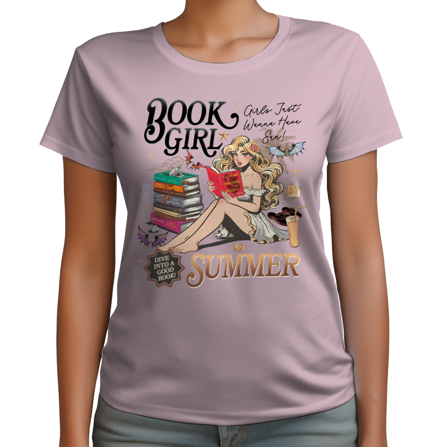Book Girl Summer Heavy Cotton Light Colors T-shirt 2 Side, ACOTAR Series Gildan Tee, Romantasy Book Shirt, Book Lover Gifts