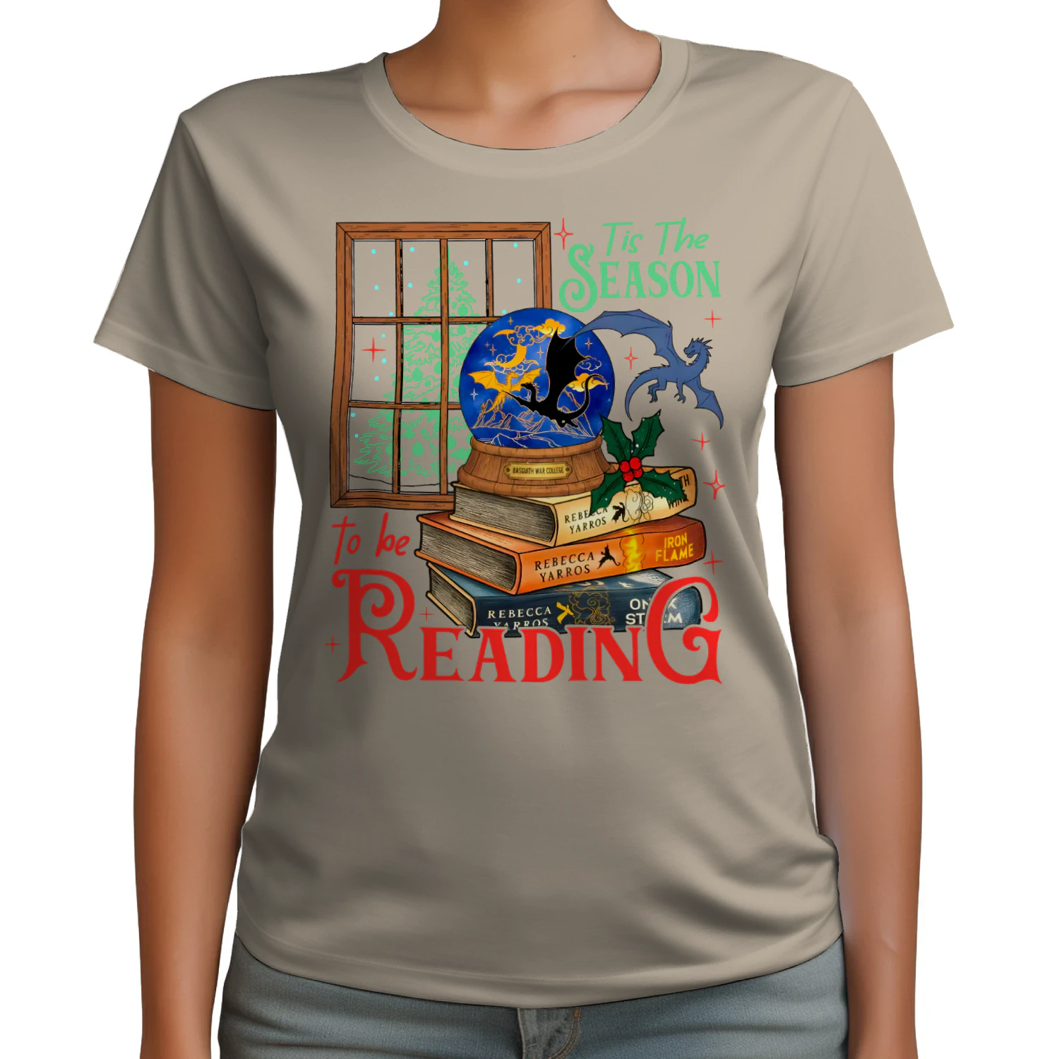 Tis The Season To Be Reading Heavy Cotton T-shirt 1 Side, Fourth Wing Series Gildan Tee, Romantasy Book Shirt, Book Lover Gifts
