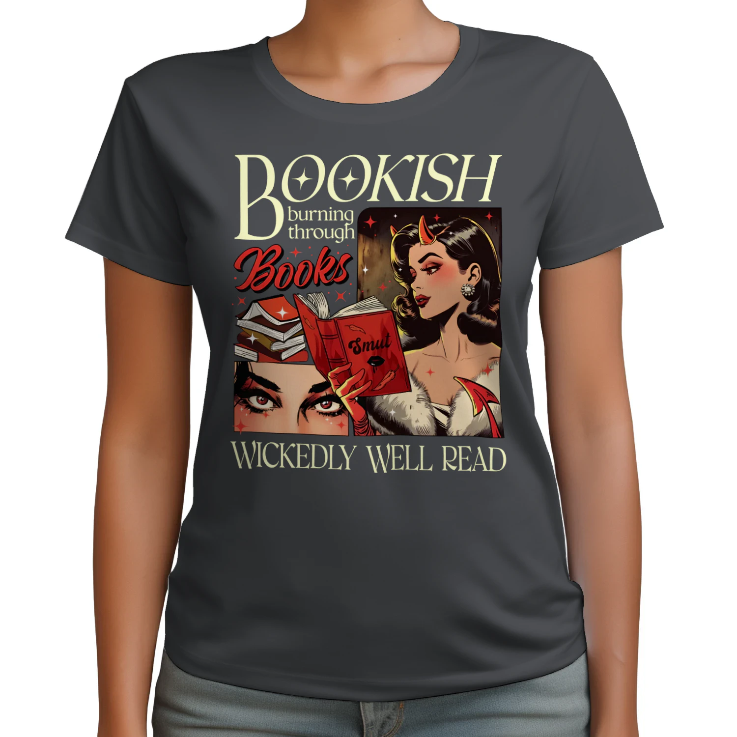 Bookish Burning Through Heavy Cotton Dark Colors T-shirt 1 Side, Wickedly Well Read Gildan Tee, Readers Club Shirt, Book Lover Gifts
